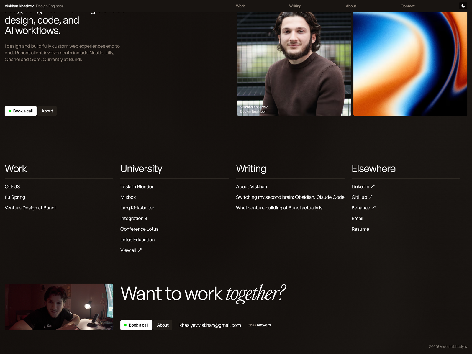 Footer with a video loop.