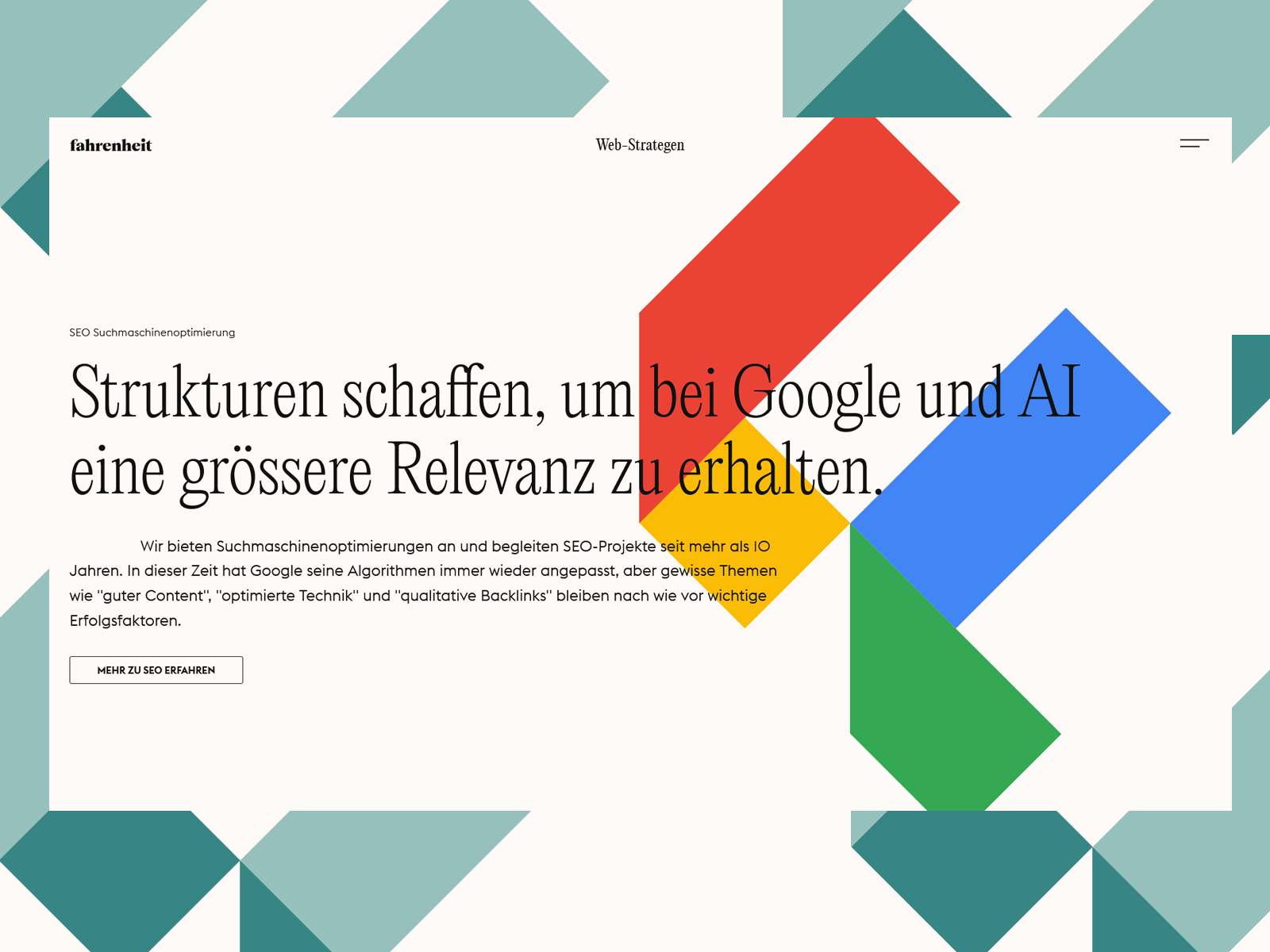 Using a visual element for the page content: SEO page -> Google colors, or WordPress colors for WP-Services