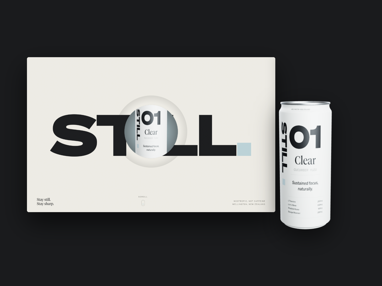 The lens: an aperture cut through the wordmark
