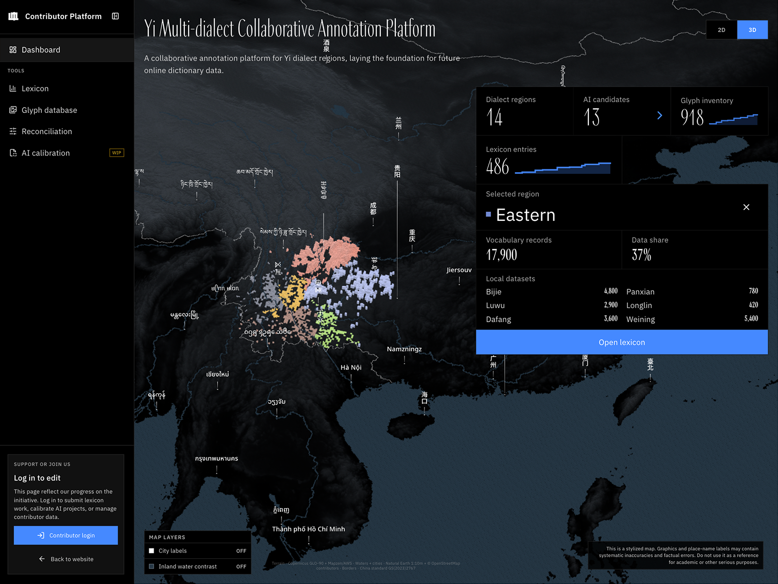Interactive visualization of the linguistic database in the context of the geographic environment