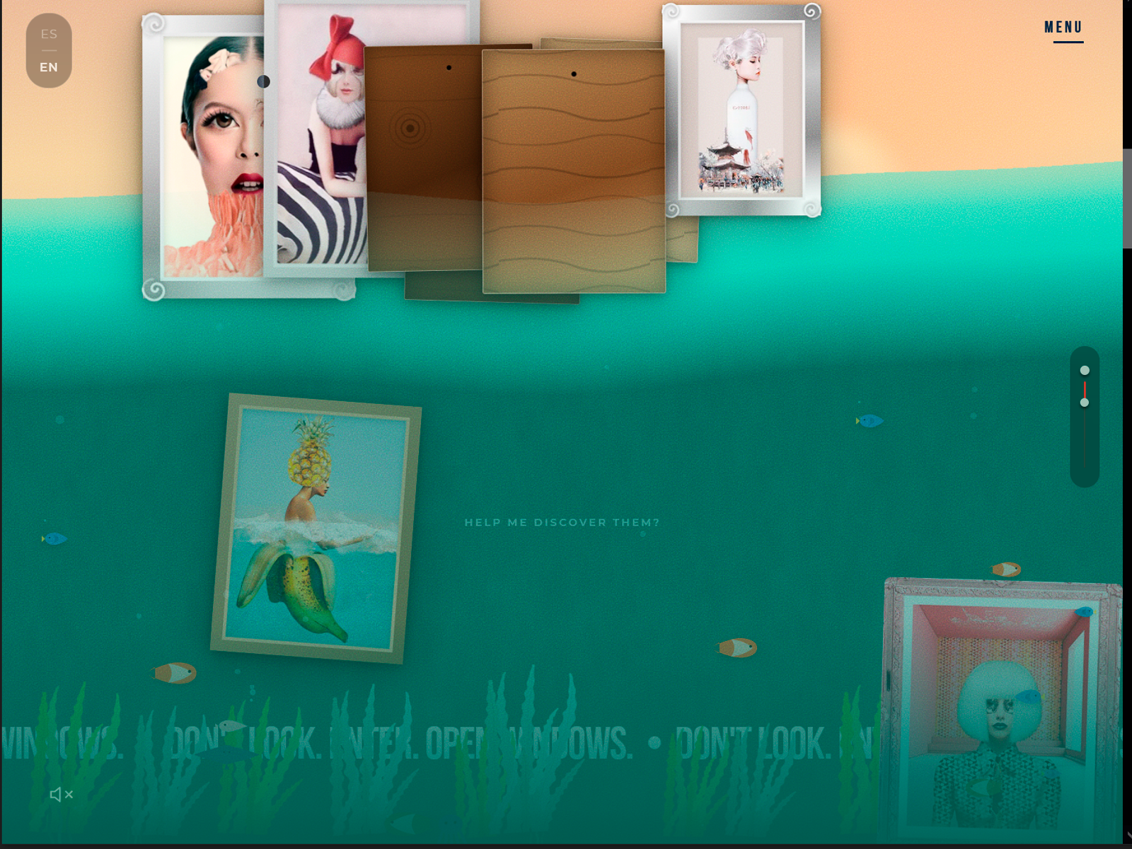 Underwater scroll scene with interactive elements