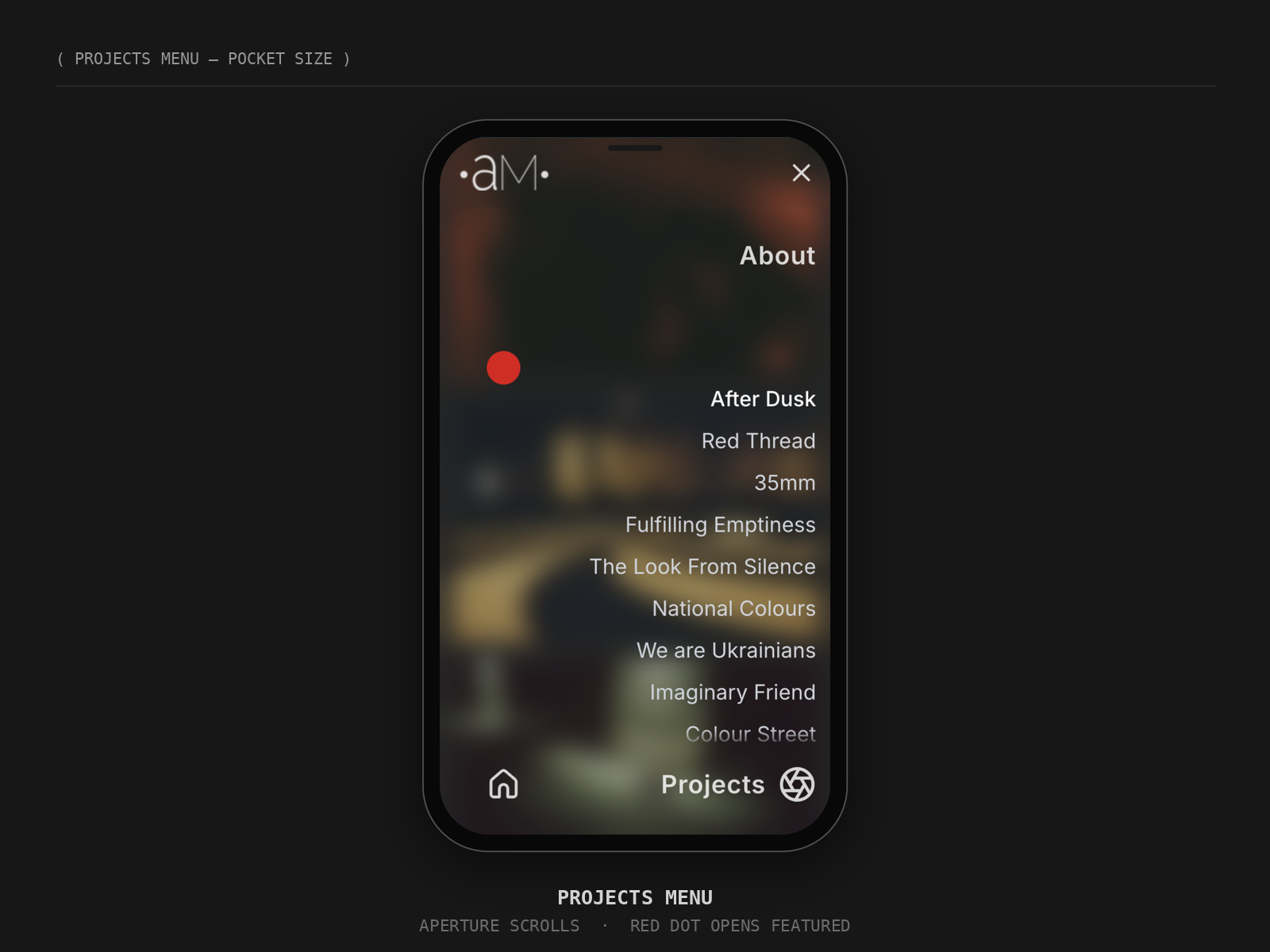 Projects Menu — Red Dot to Featured