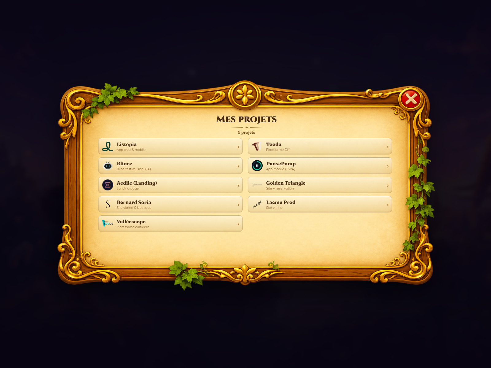 Projects open as in game cards