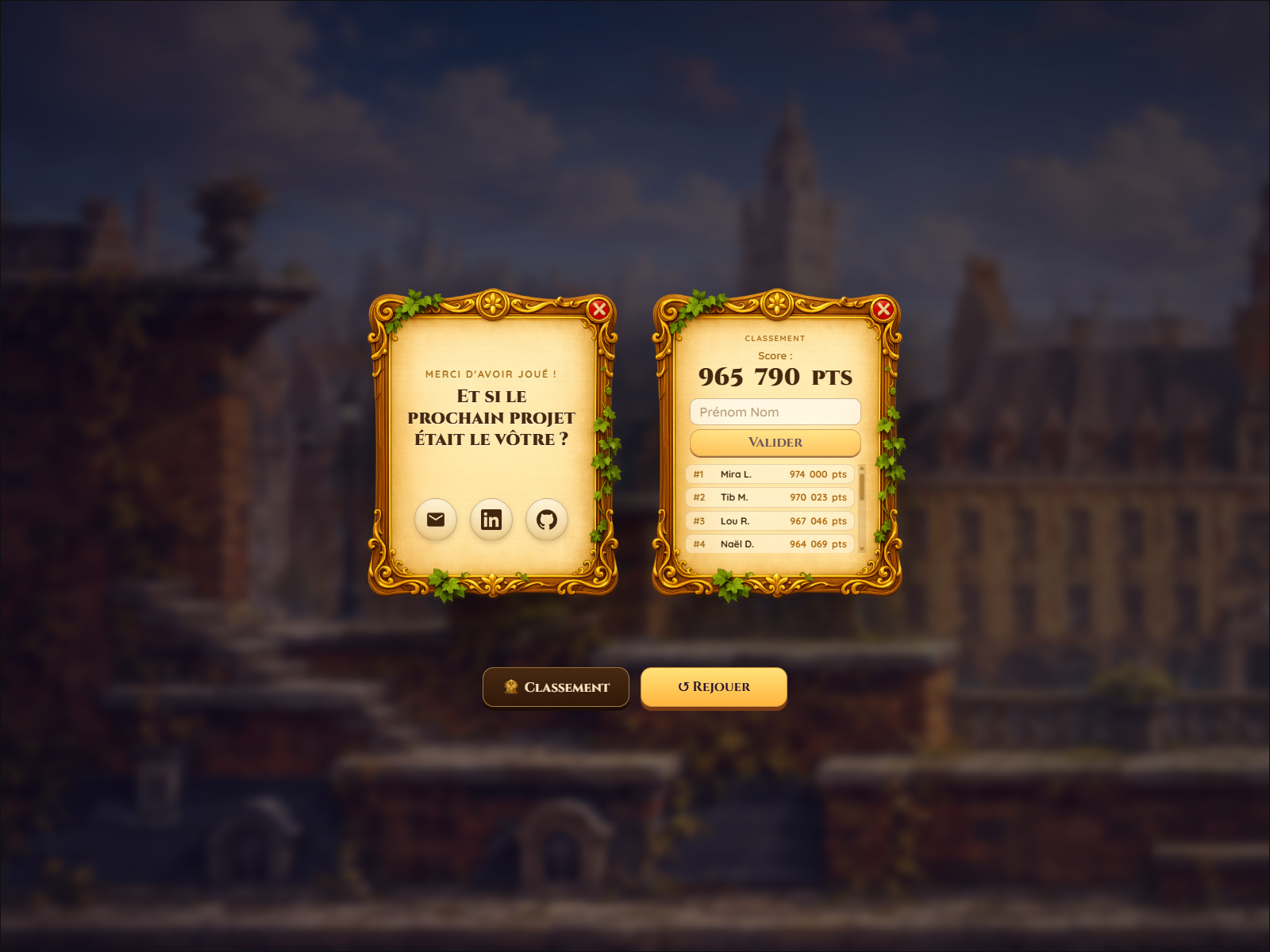 End screen with world leaderboard