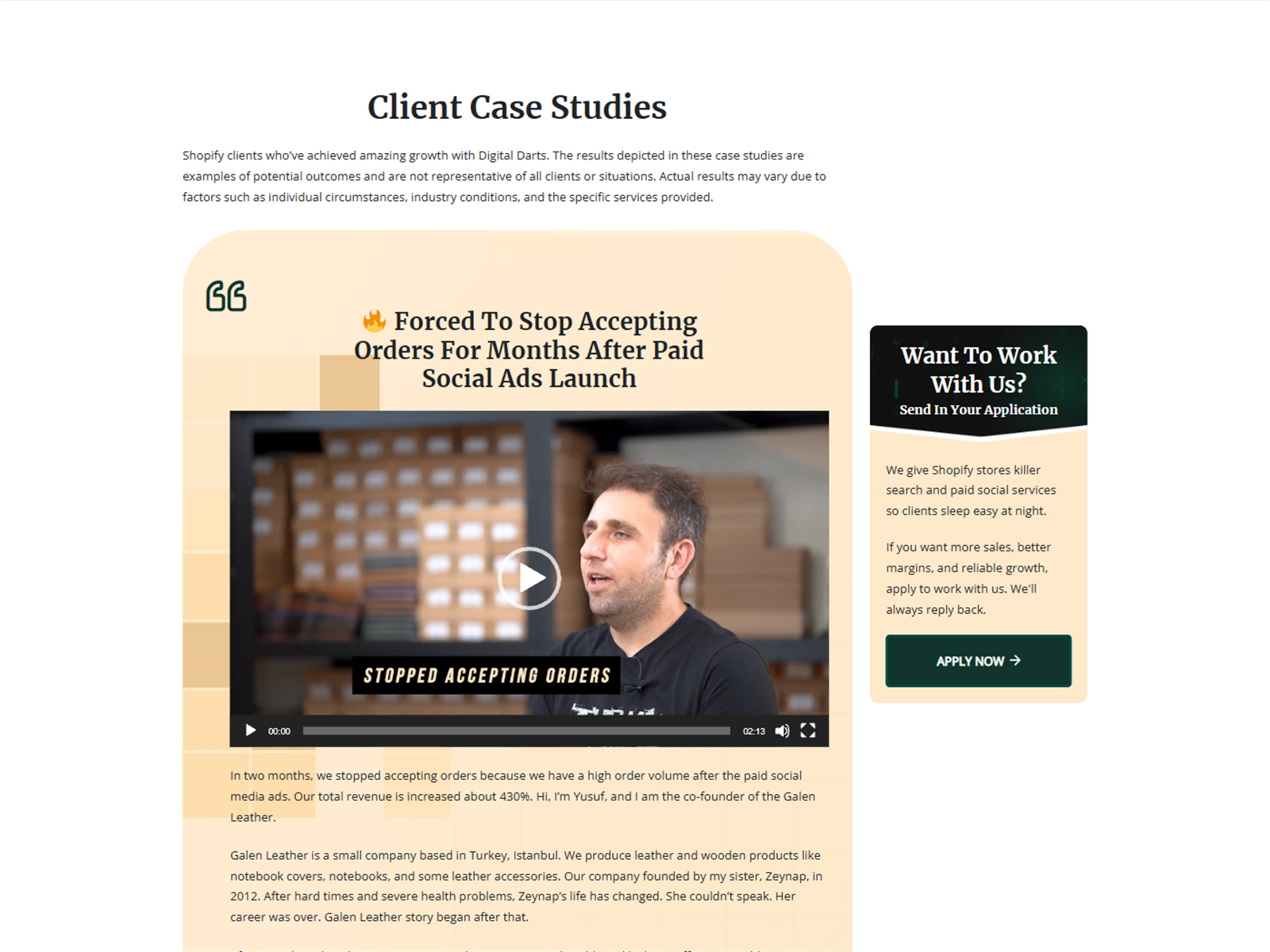 Client Case Study Cards With Video Testimonials