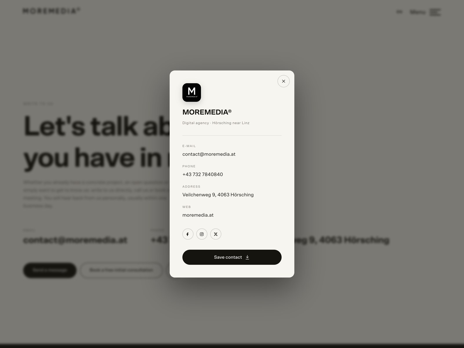 Contact Page vCard Overlay