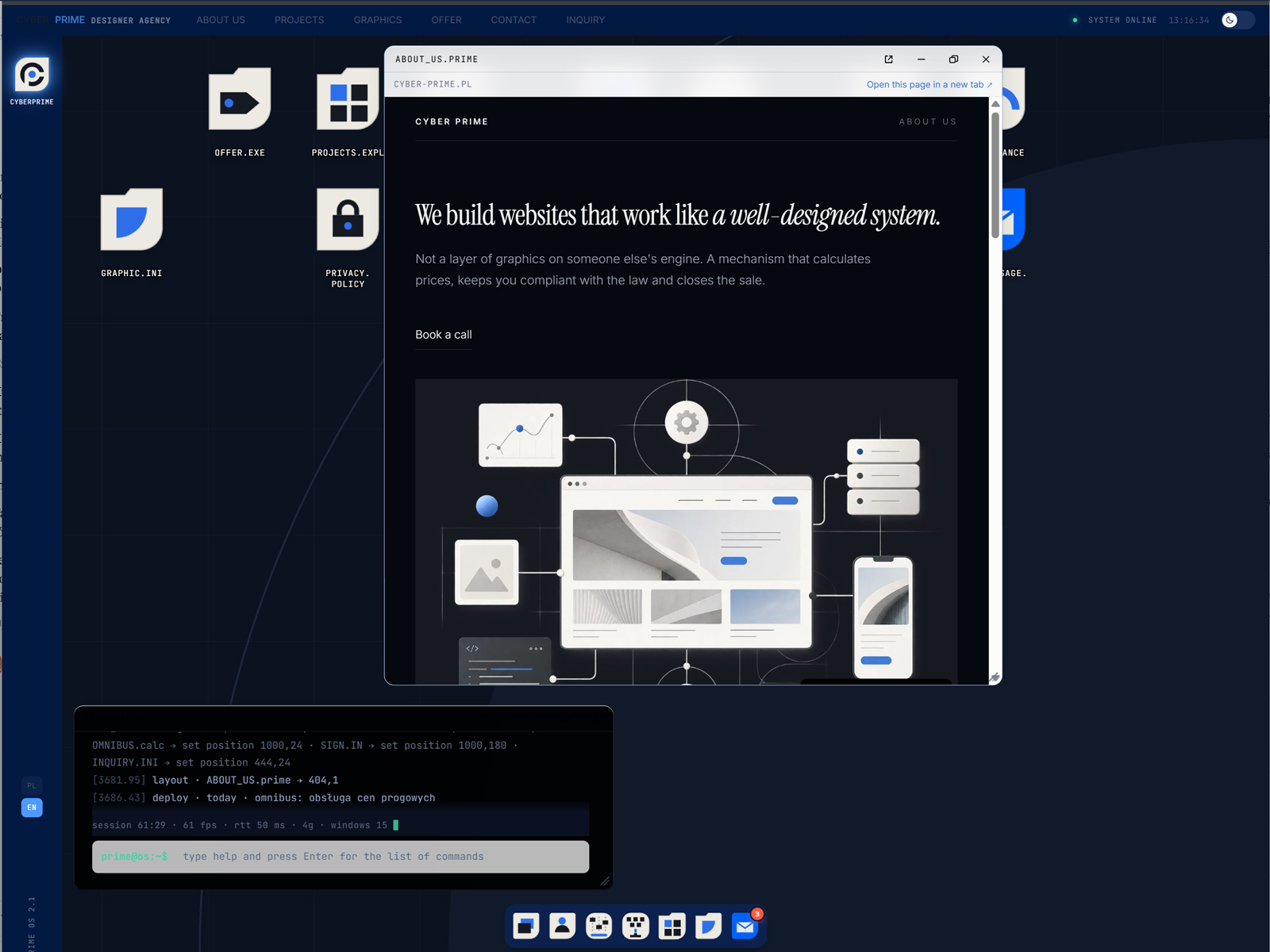 Draggable live tools inside a desktop portfolio