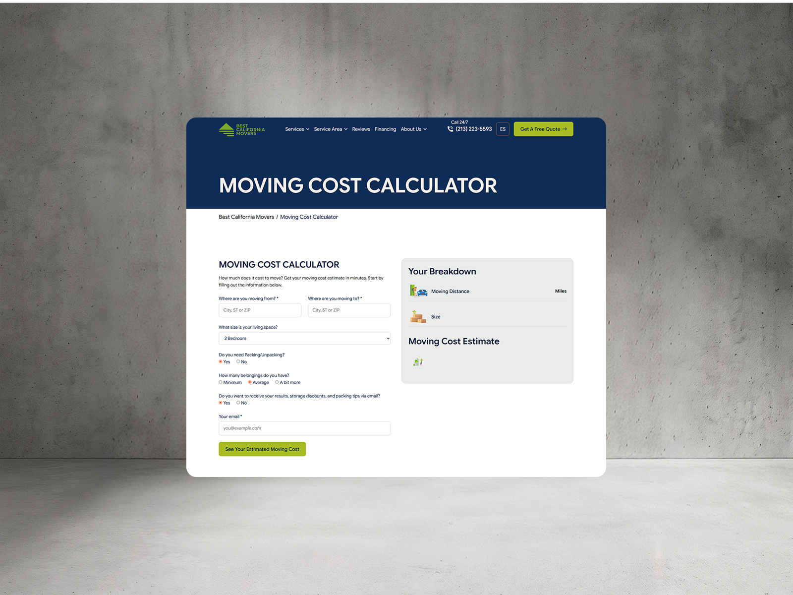 Moving Cost & Truck Size Calculators