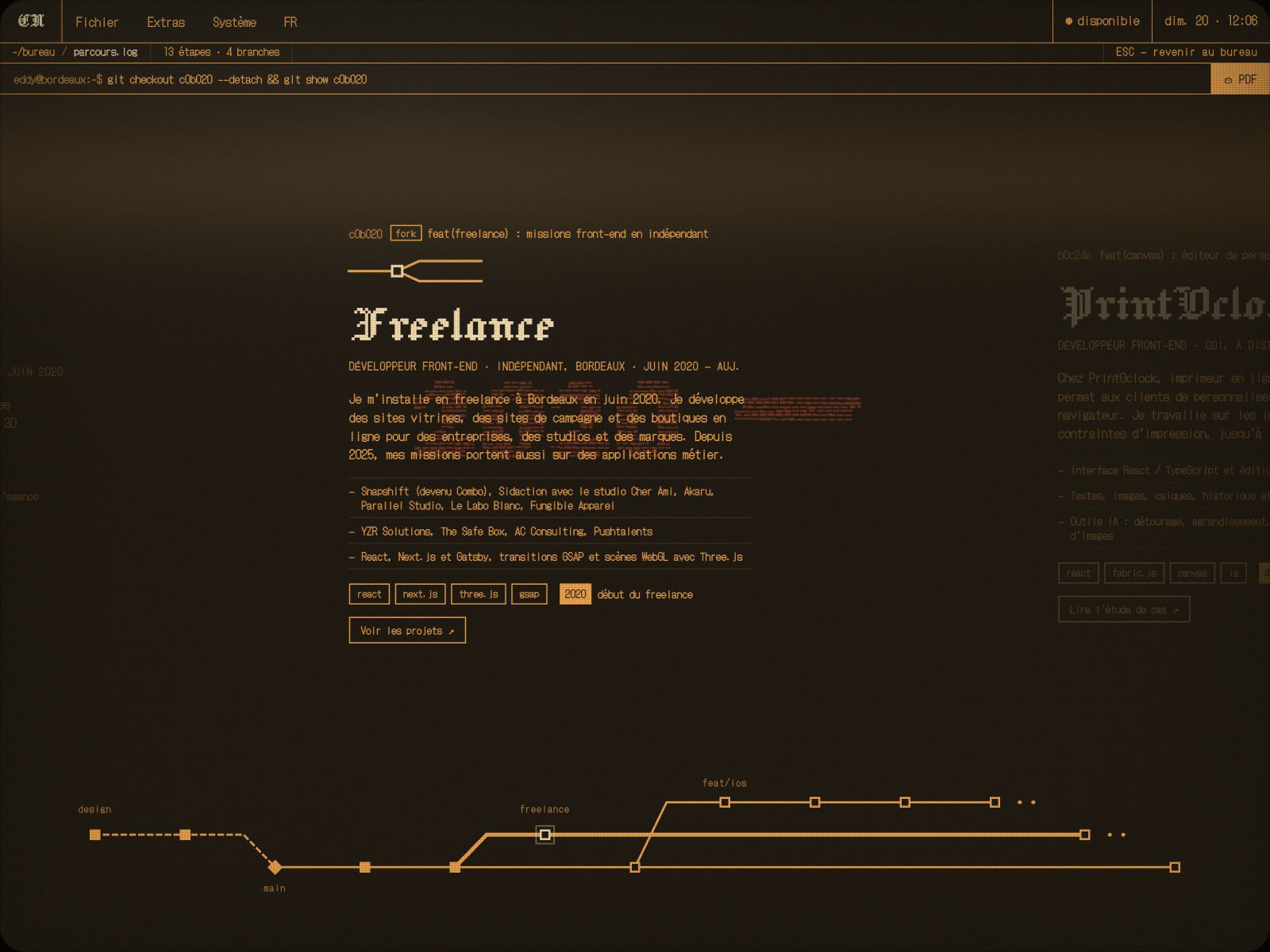 EddyOS — Git-inspired career timeline