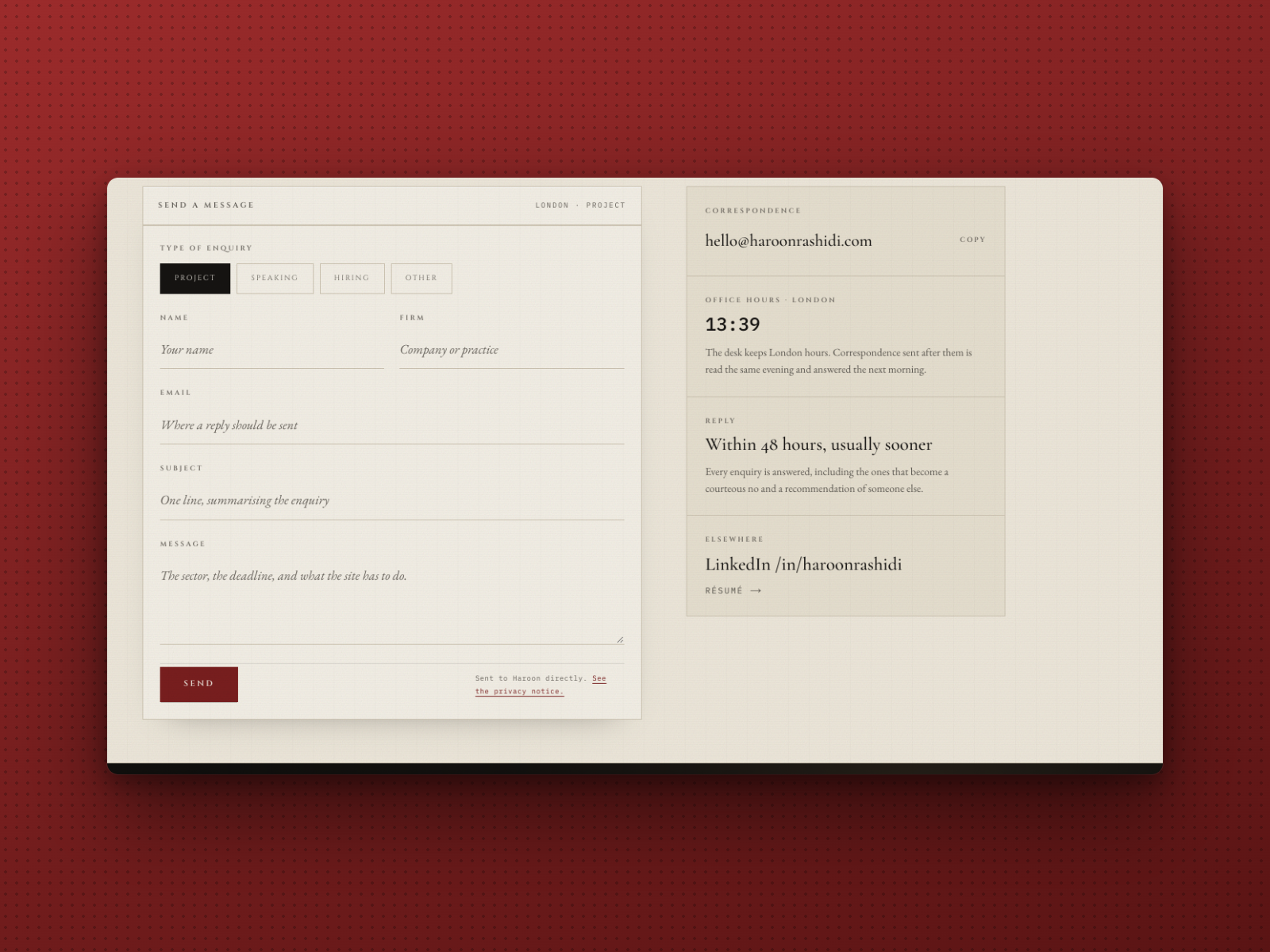 Contact page