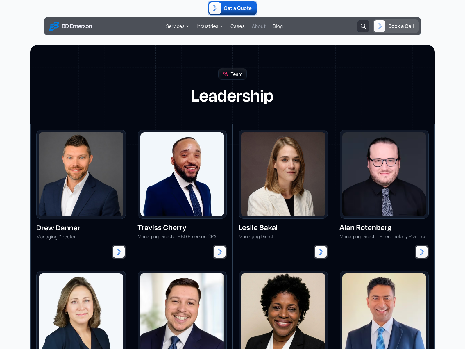 Leadership grid of framed portrait cards