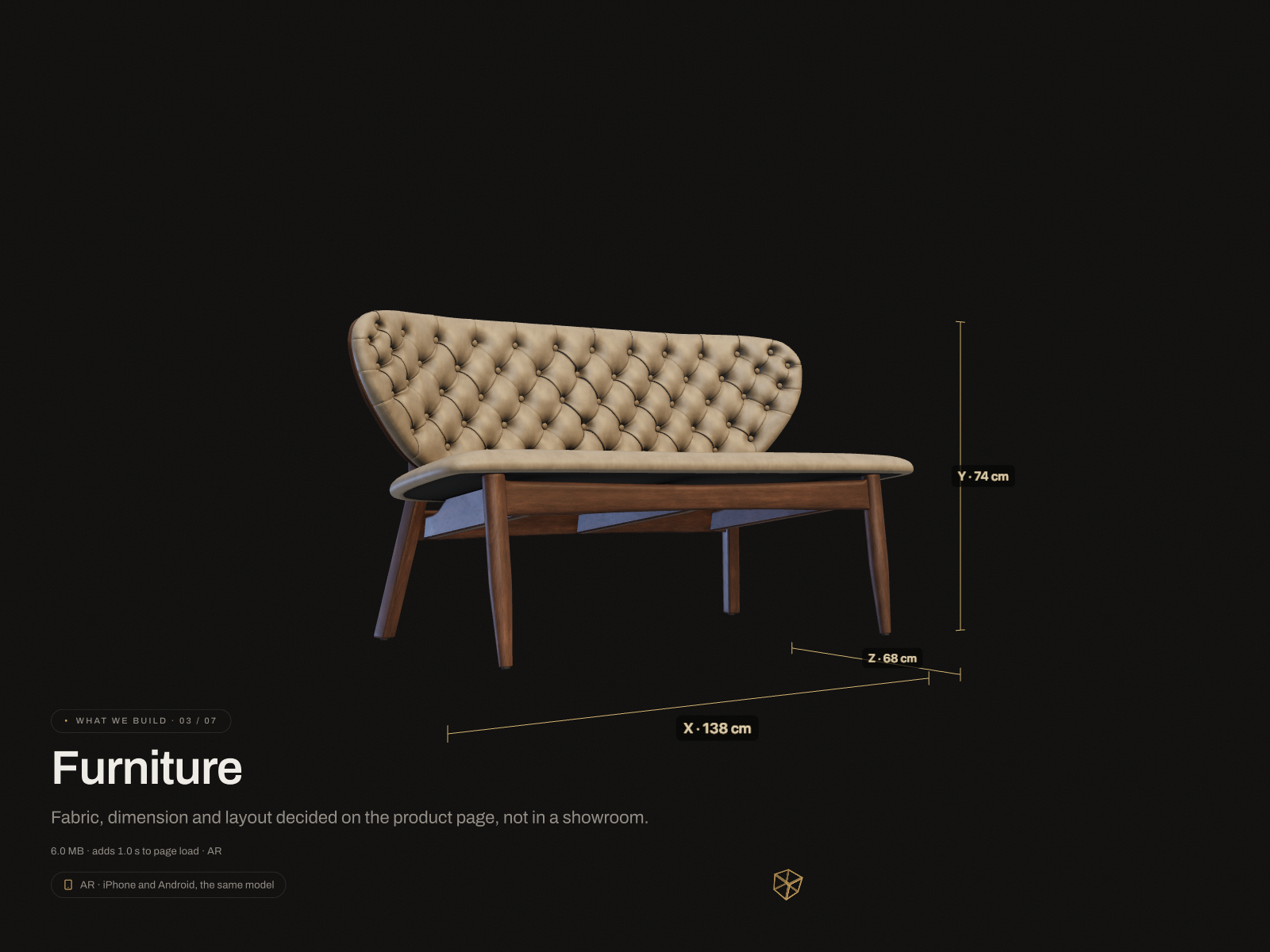Scroll story: furniture, dimensions and AR from the same model