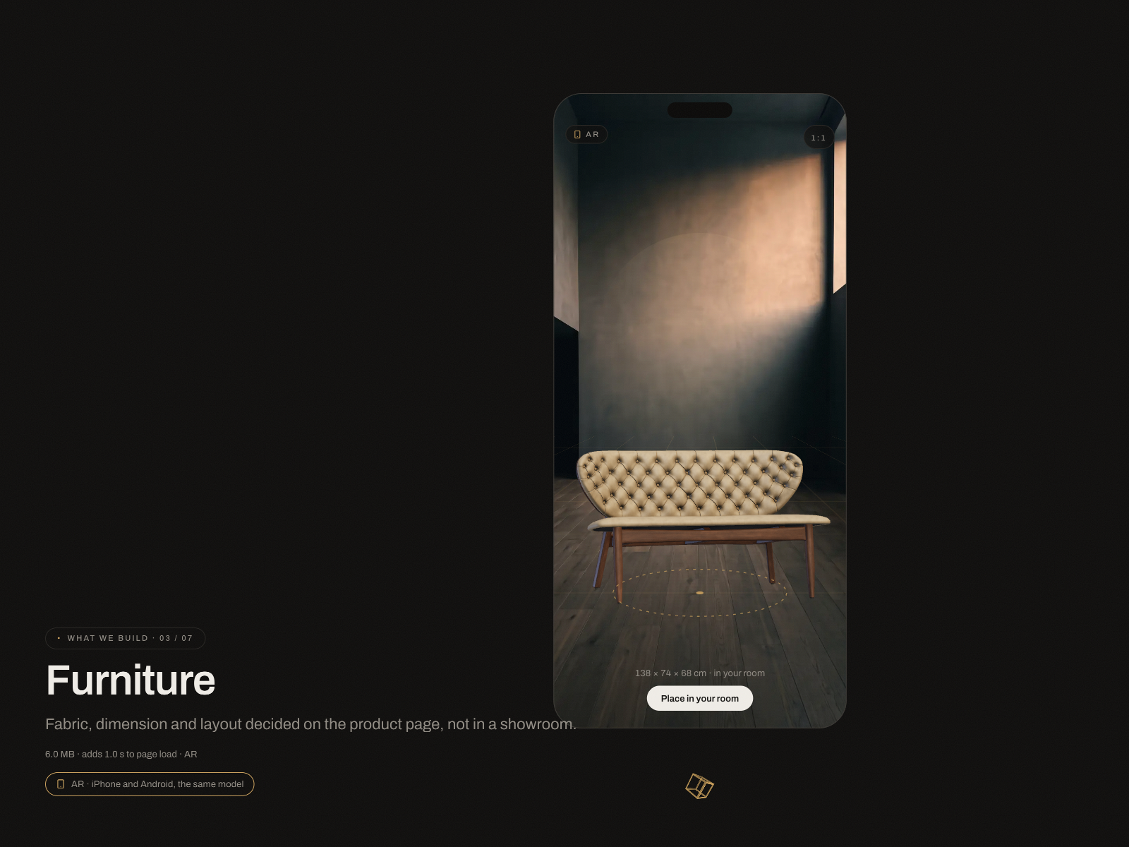 Scroll story: furniture, dimensions and AR from the same model