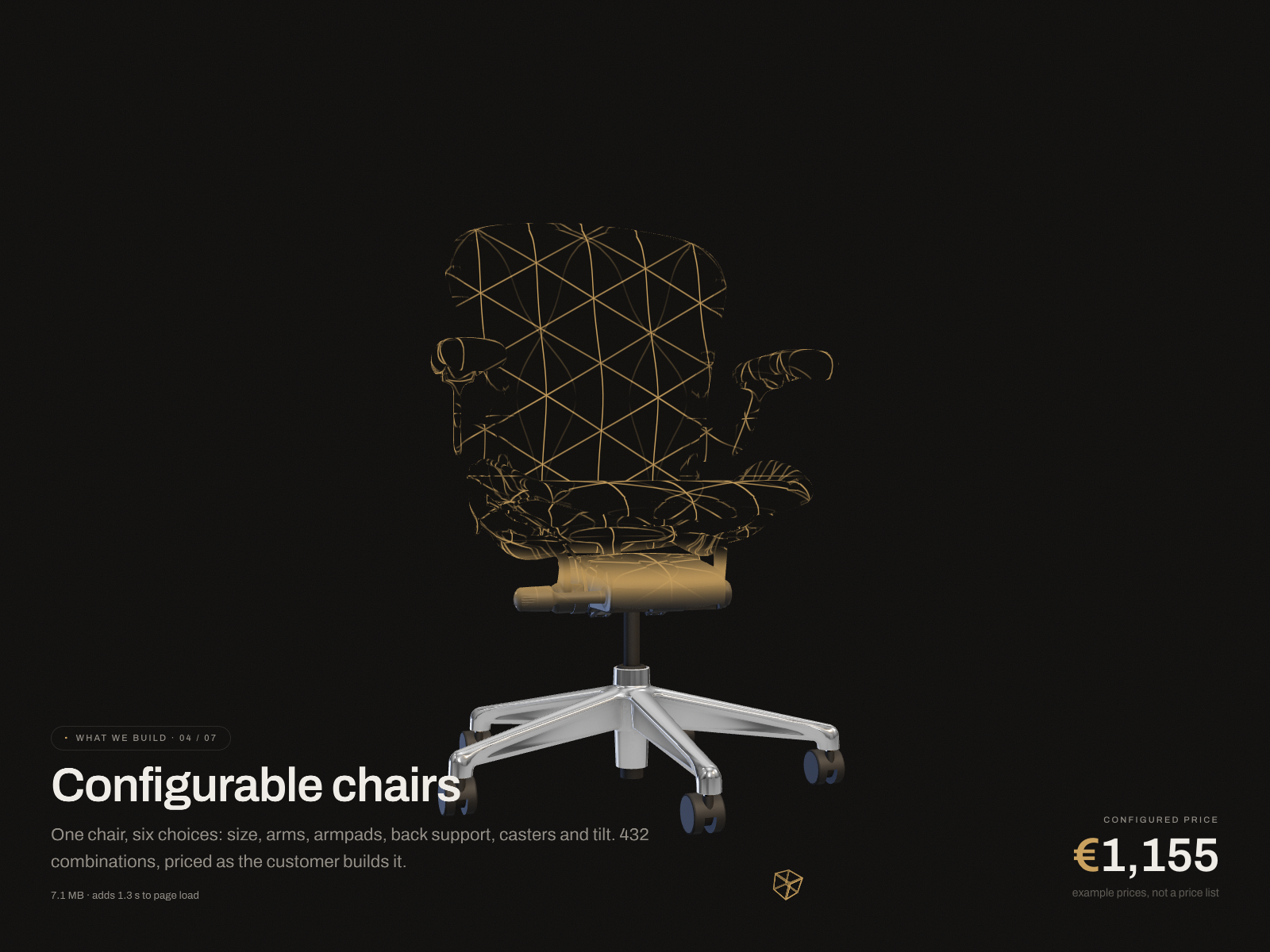 Scroll story: configurable chair, options...