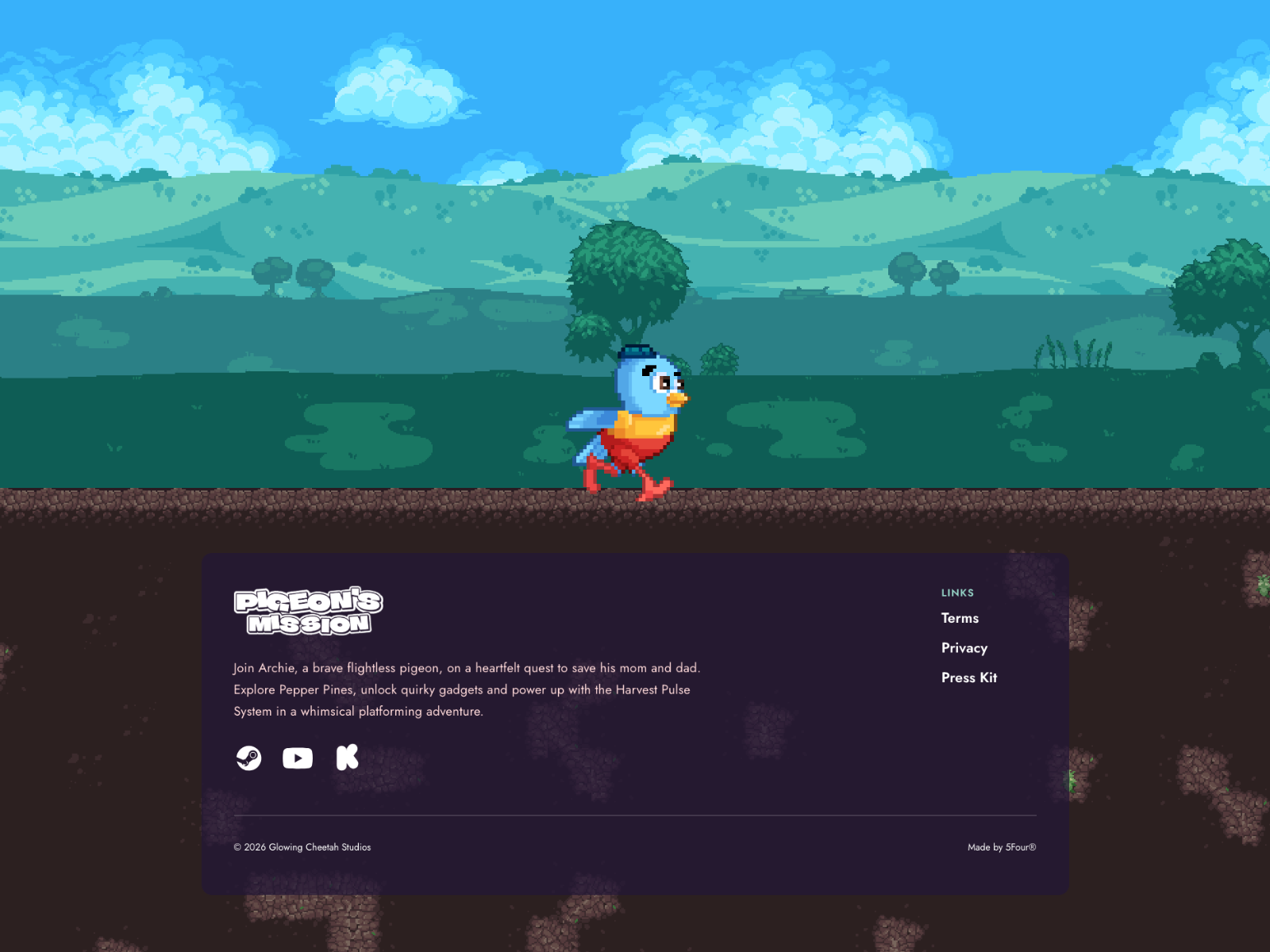 Parallax pixel footer with running Archie