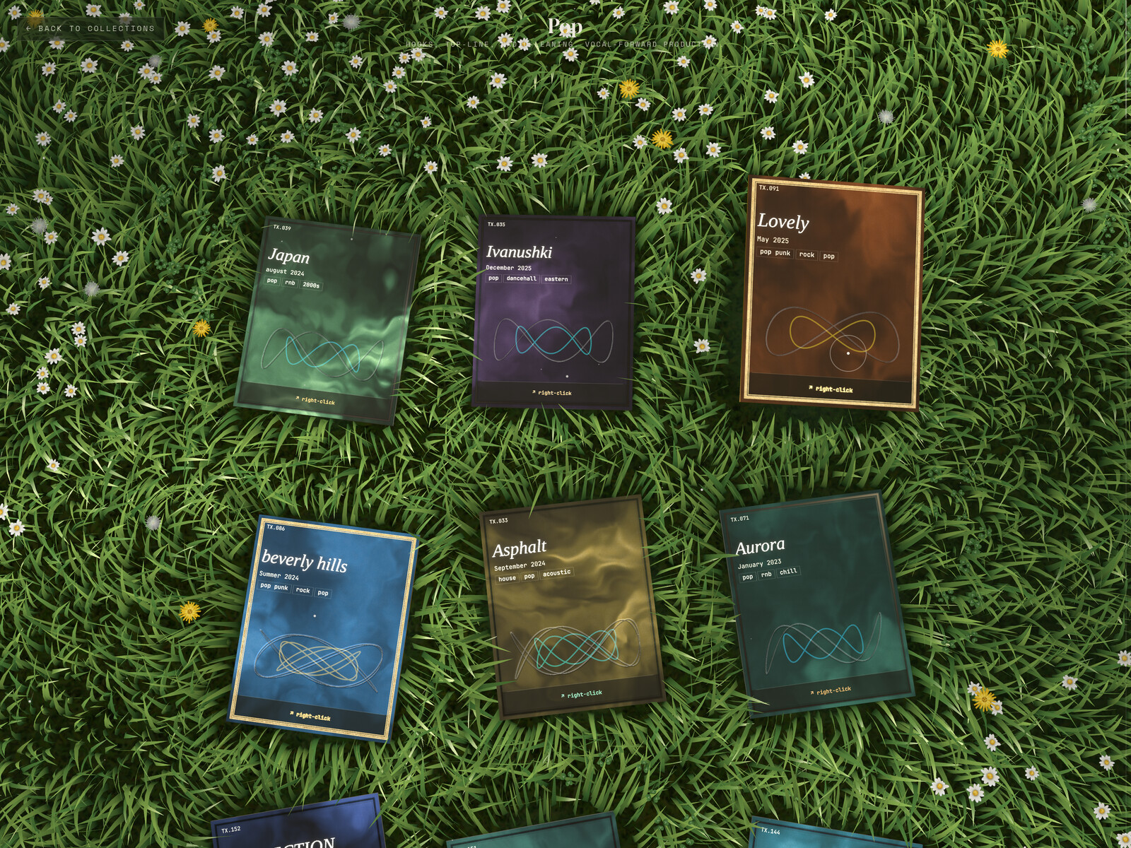 Four worlds: grass, crystal, snow, water