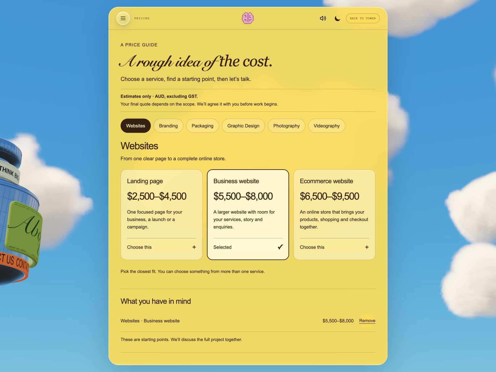 Select services and build a project estimate