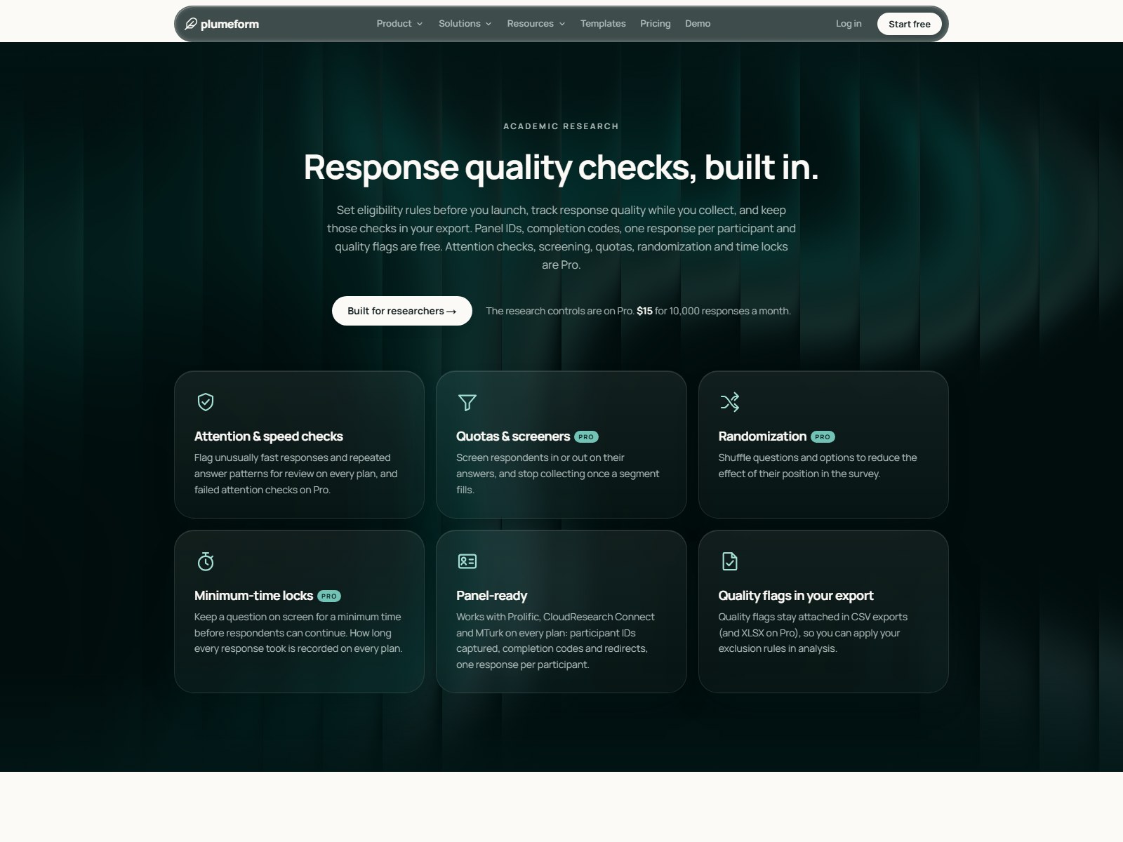 Response quality checks, bento grid