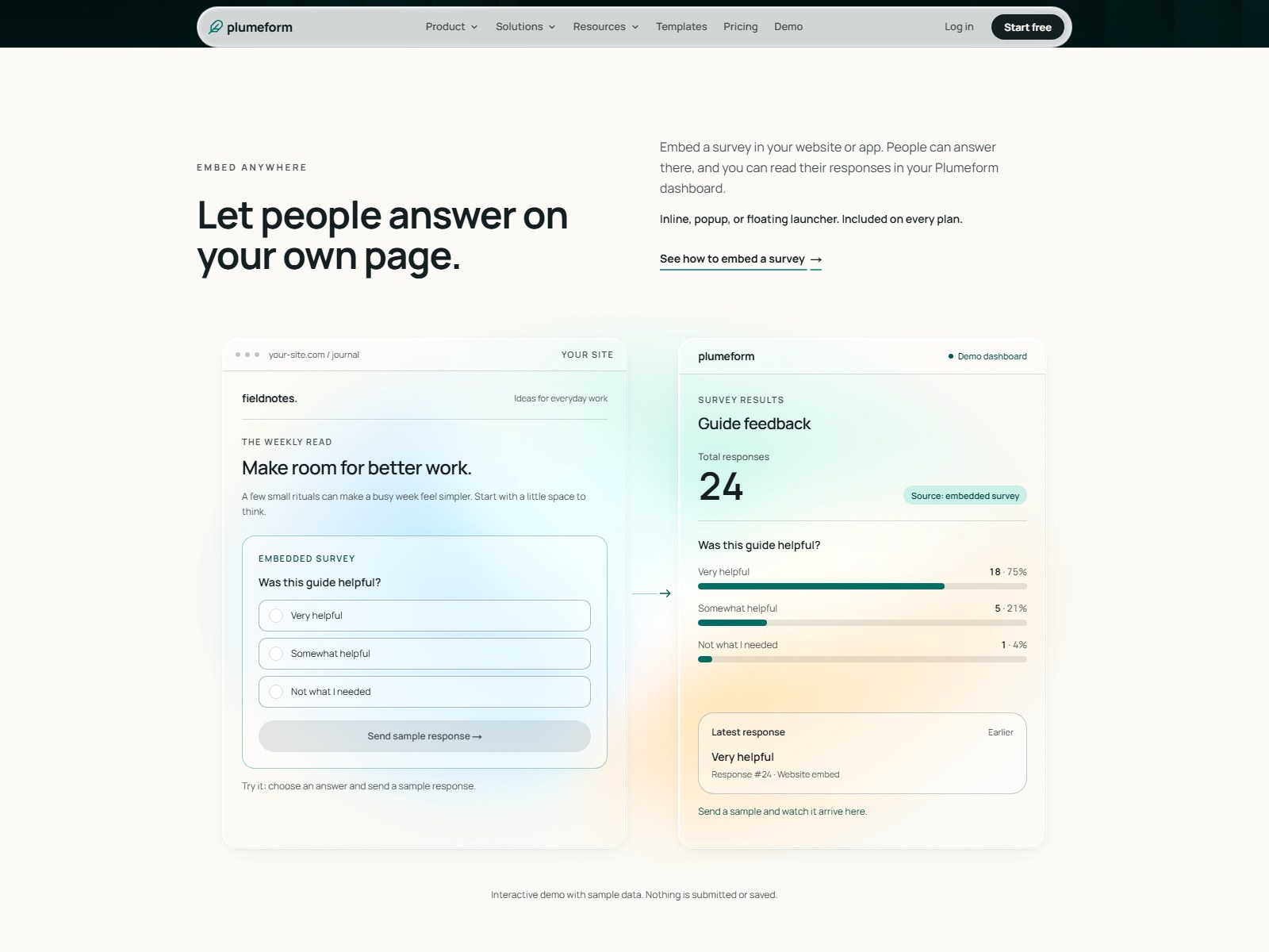 Surveys embedded on your own page