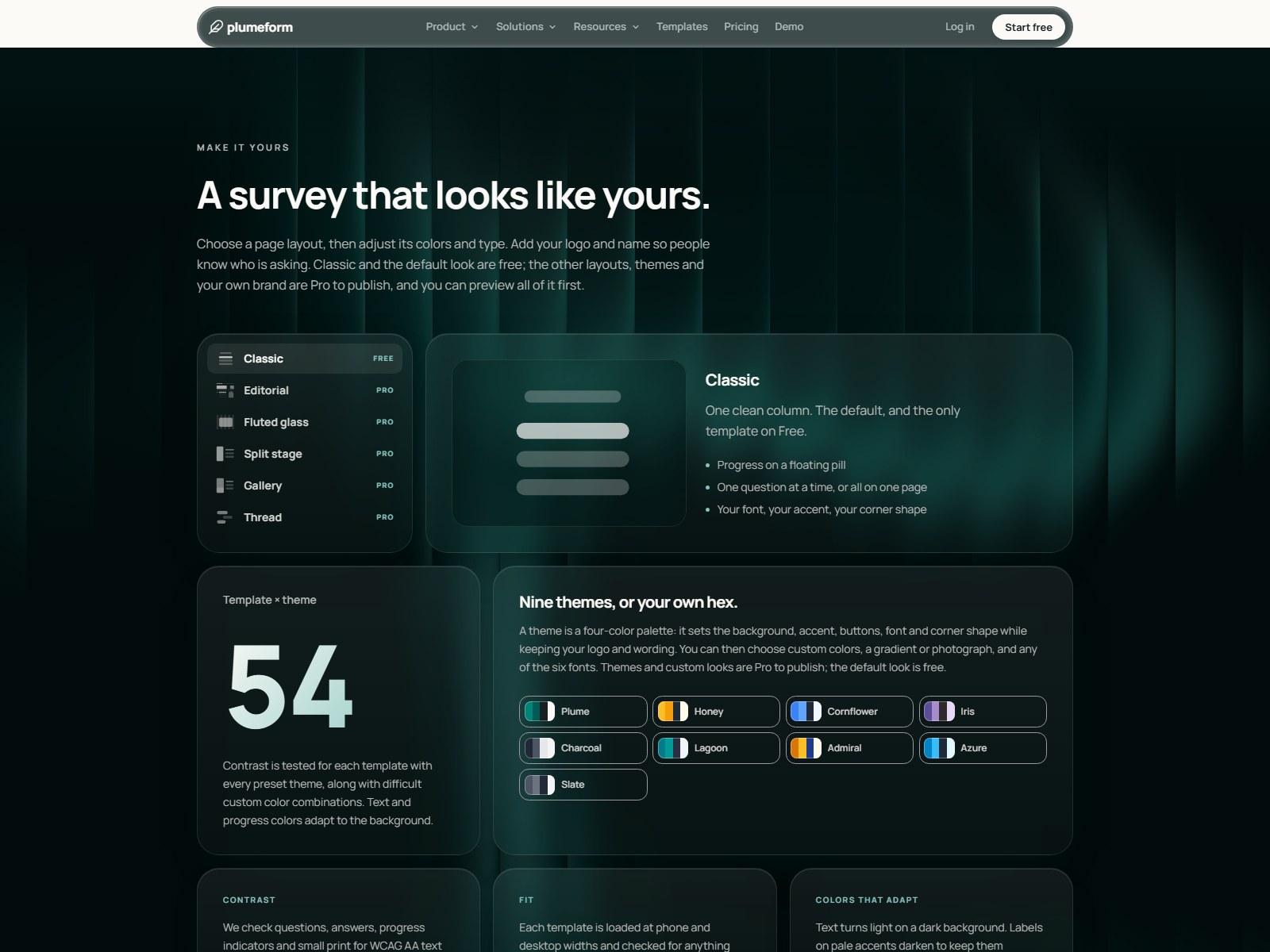 Nine themes, six page templates