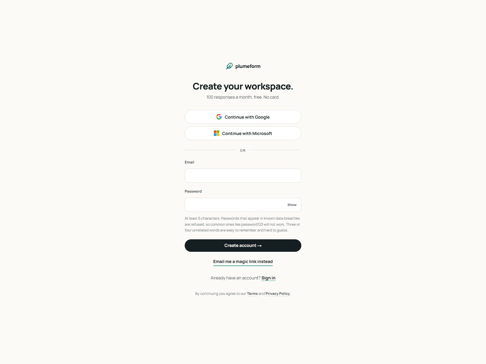 Welcome back / Create your workspace