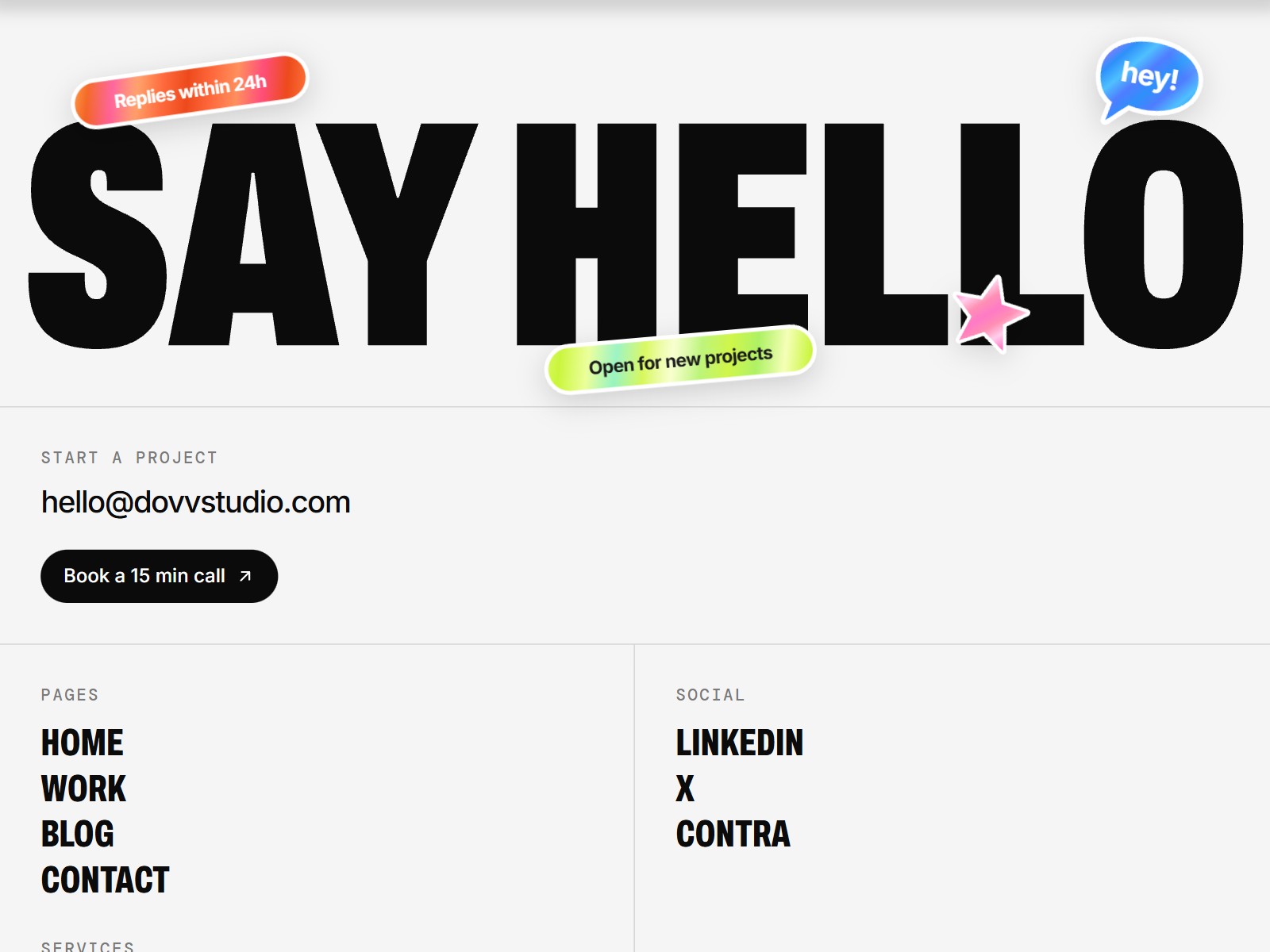 Say hello footer with peelable stickers