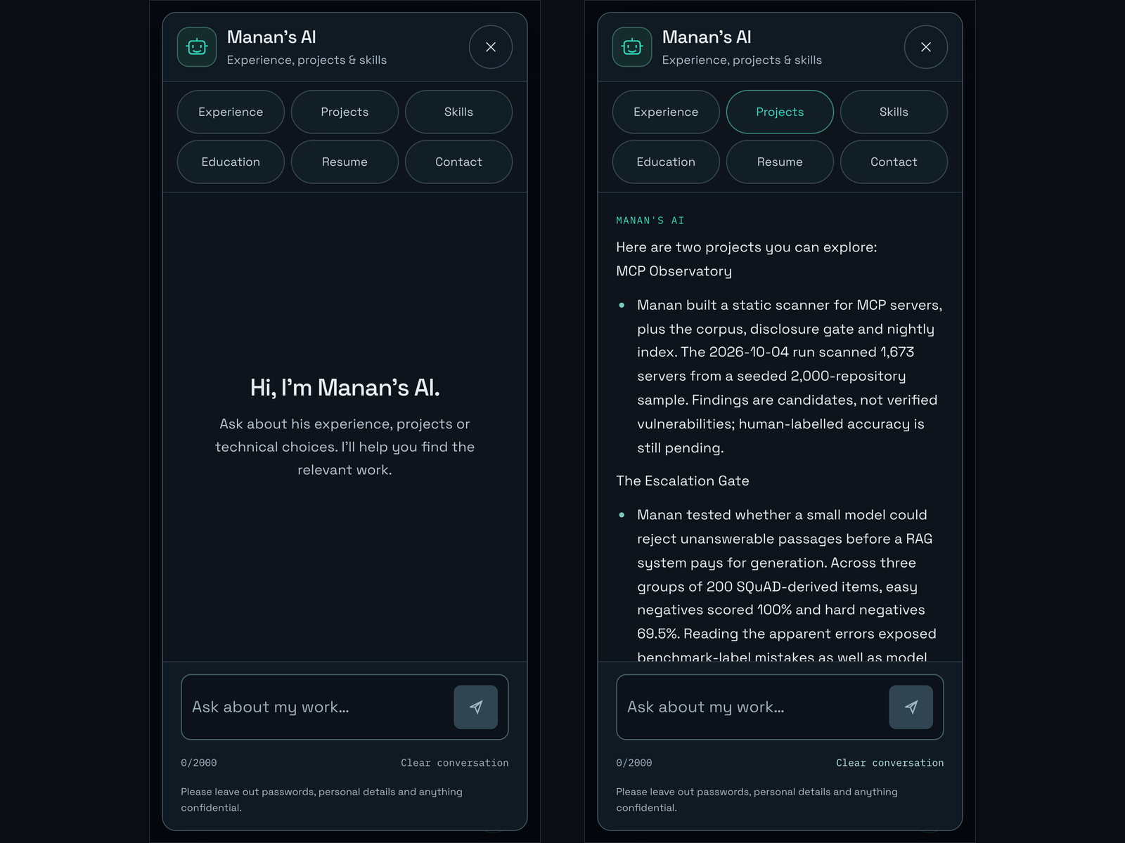 AI portfolio assistant with sourced answers