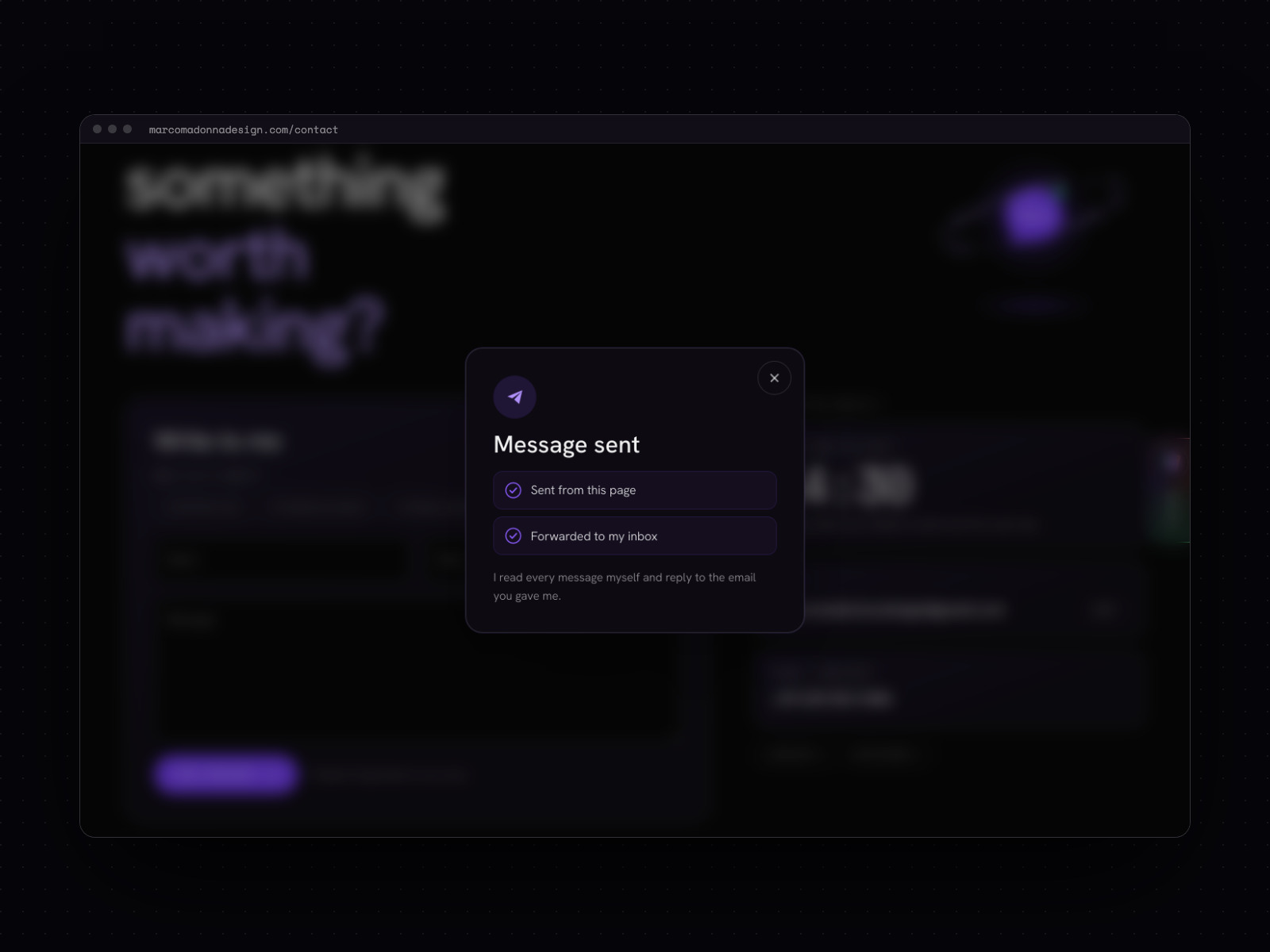 Contact form with send confirmation