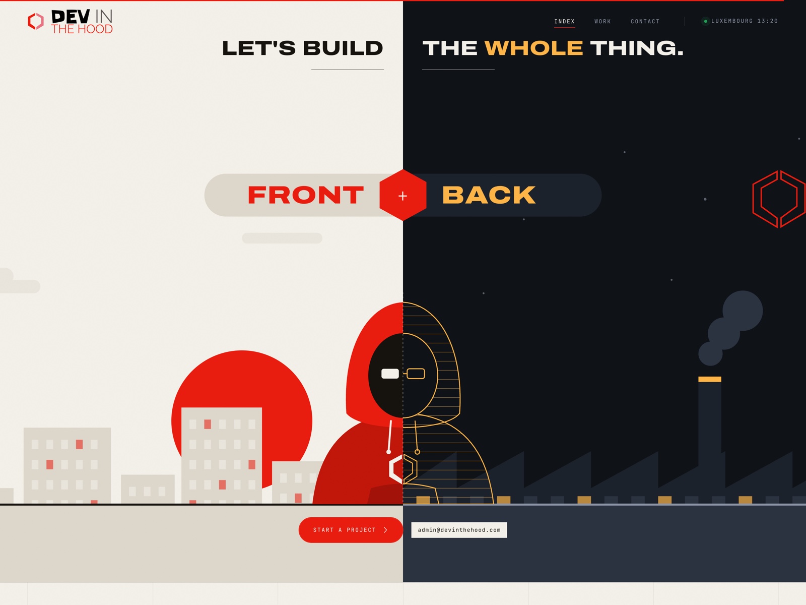 Hand-drawn SVG scenes, front and back