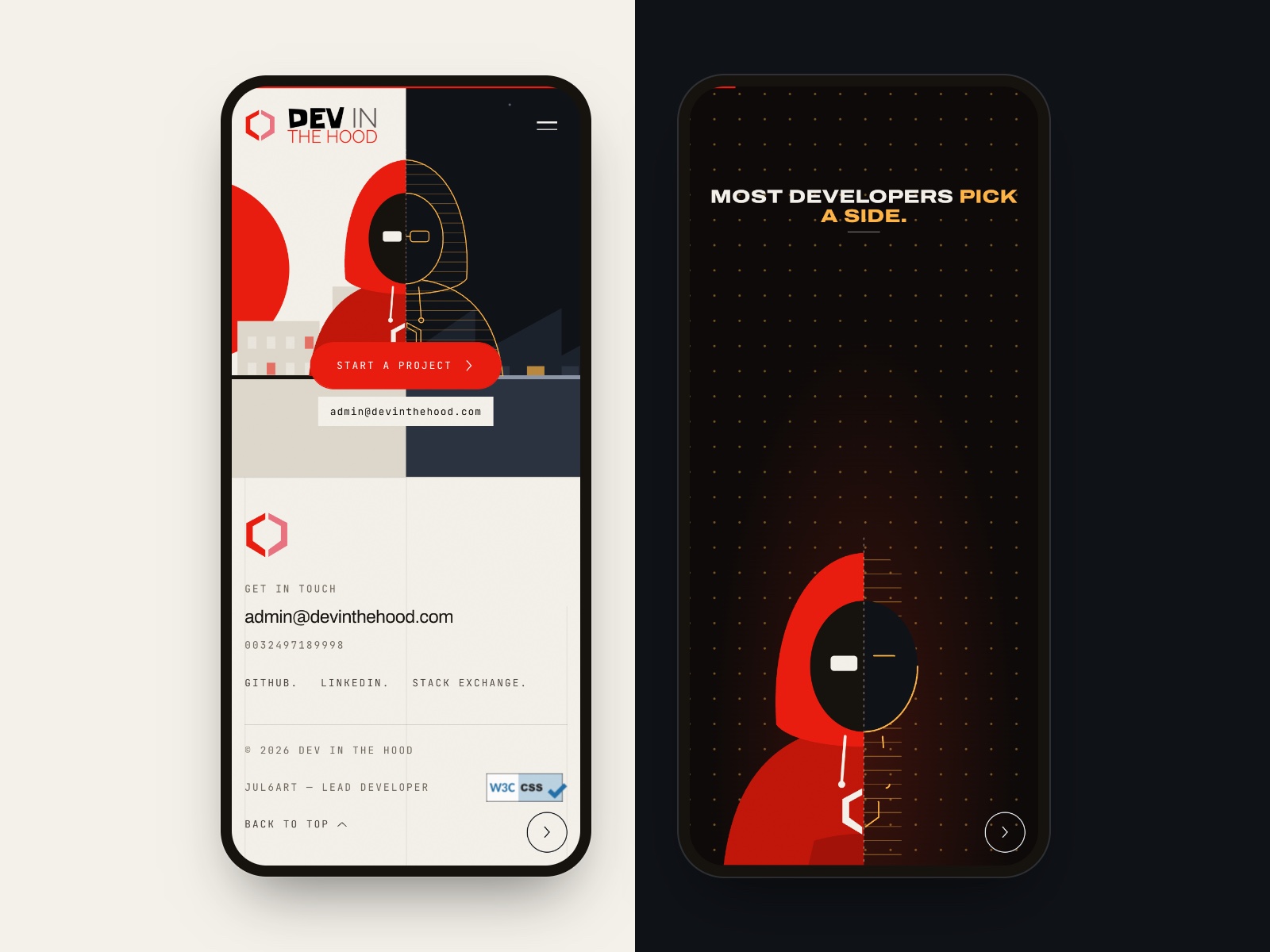 Hand-drawn SVG scenes, front and back