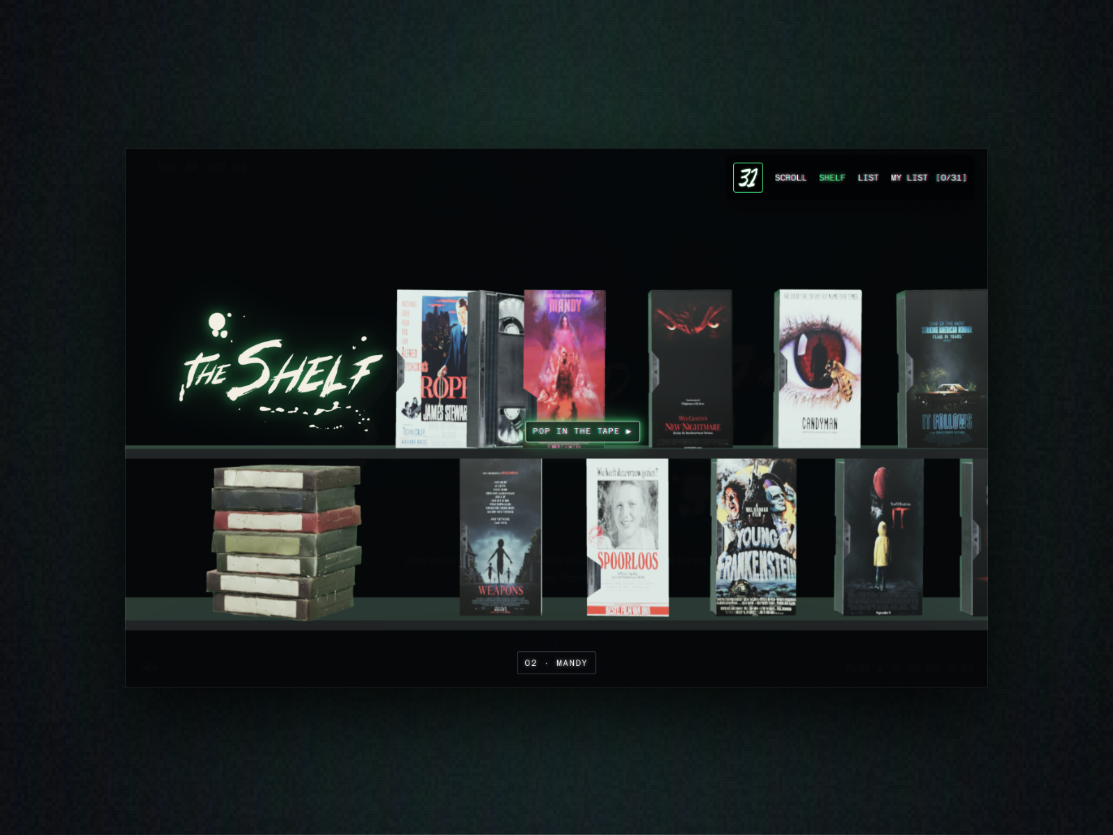 The Shelf: 31 tapes in 3D cases