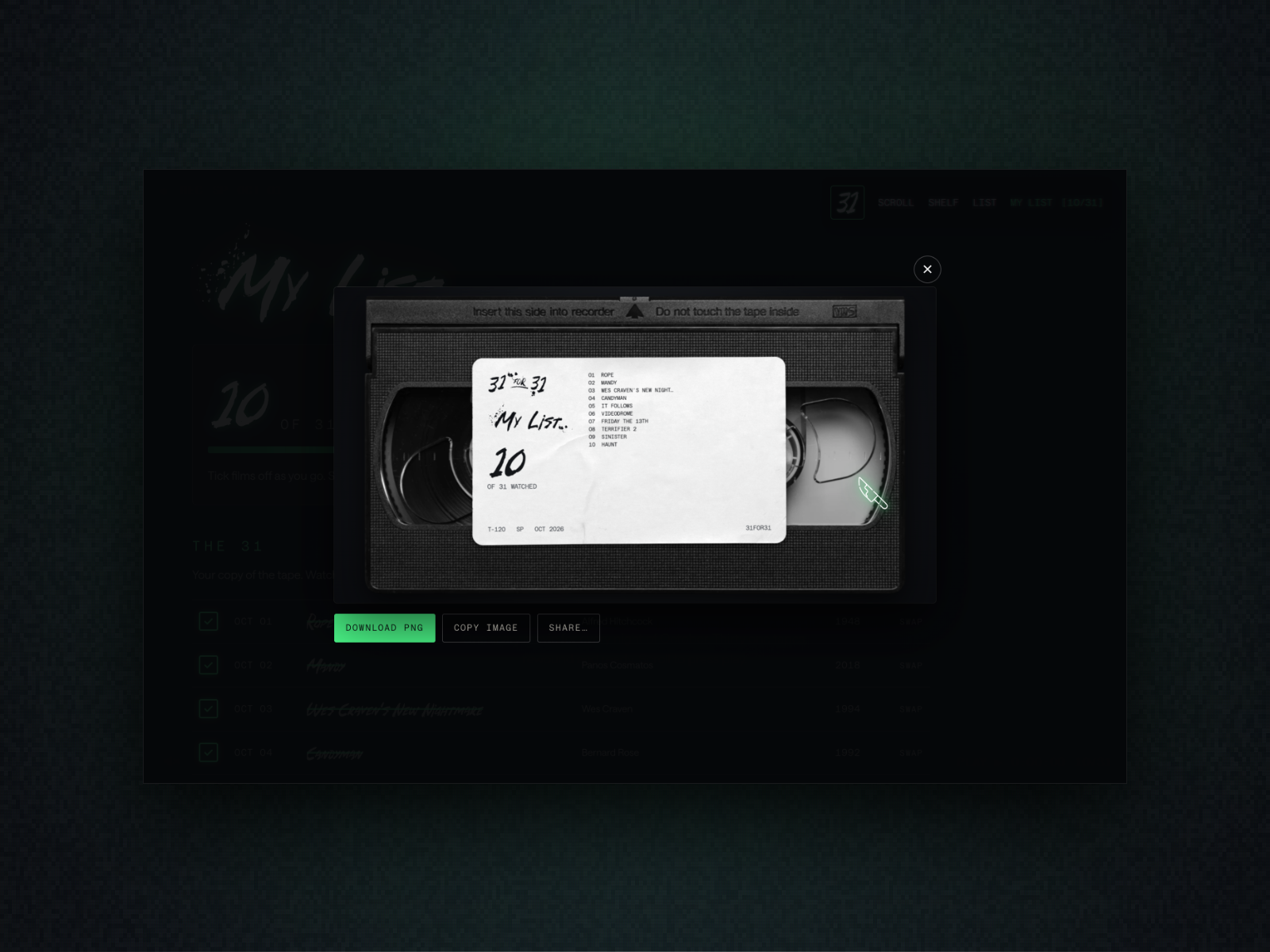 Shareable VHS label for your watched list