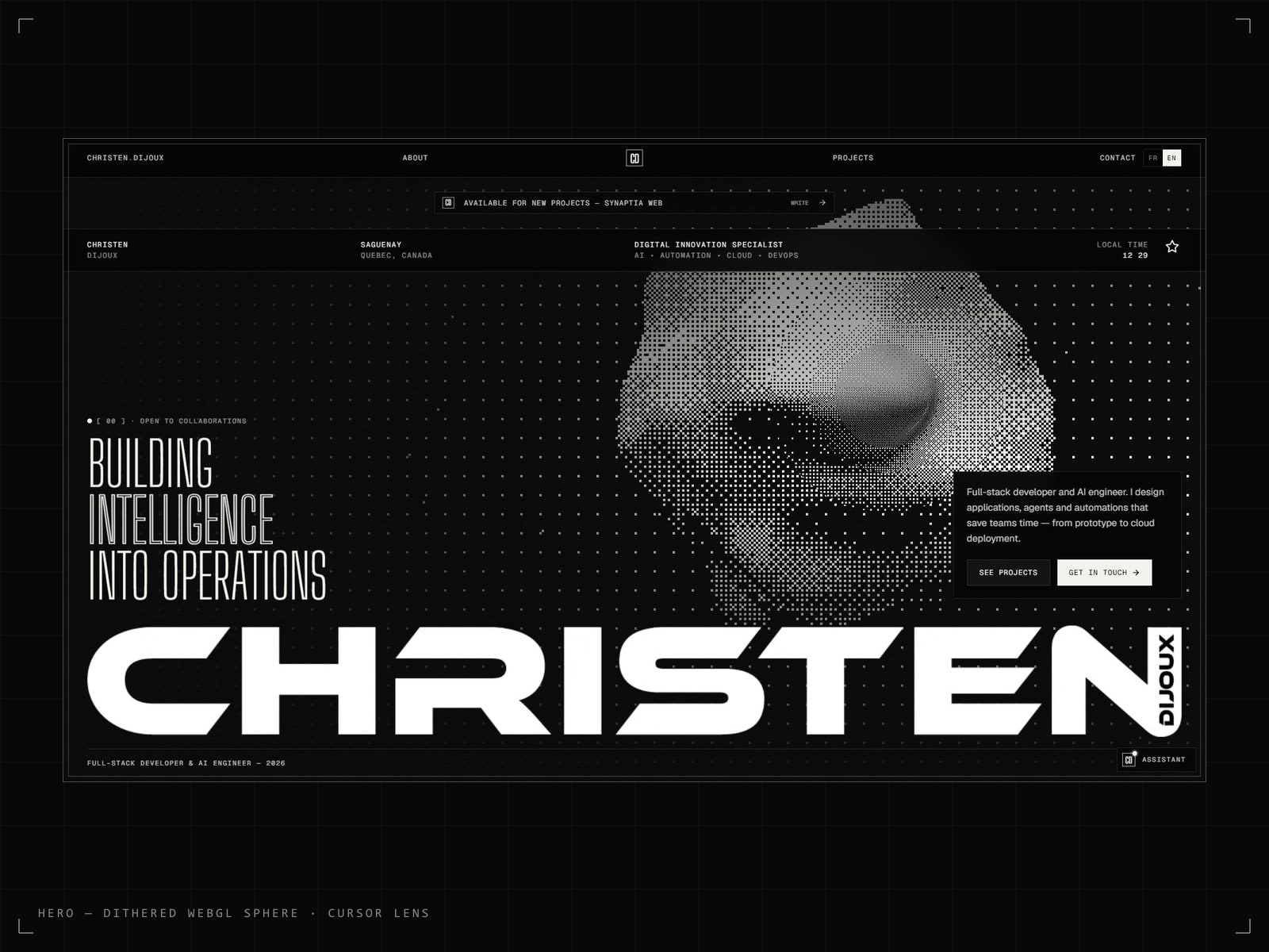 Dithered WebGL hero — cursor lens