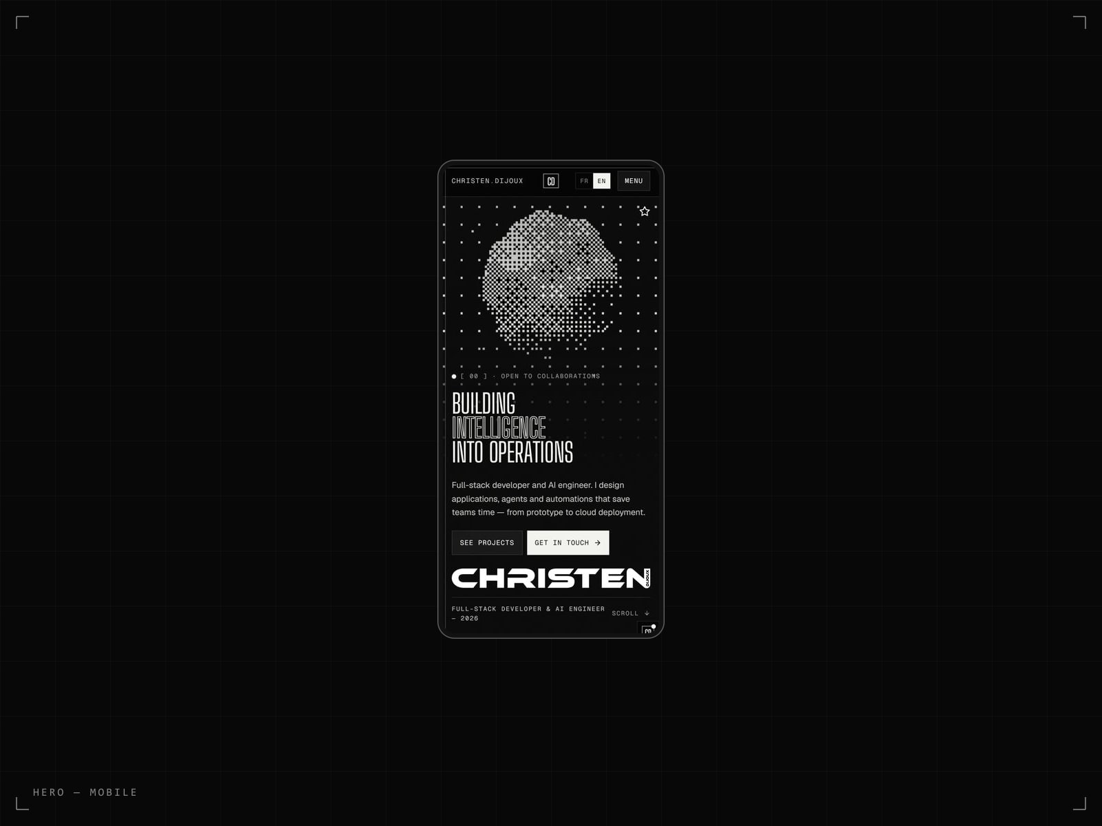 Dithered WebGL hero — cursor lens