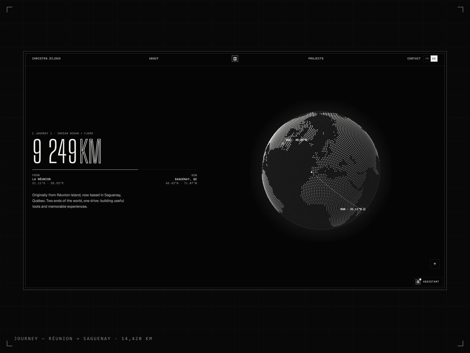 Journey globe — Réunion → Saguenay, 14,420...