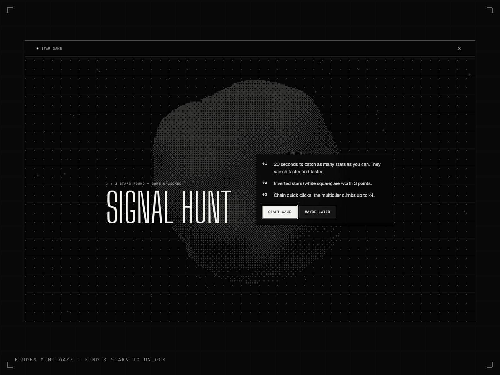 Hidden mini-game — Signal Hunt (3 stars unlock it)