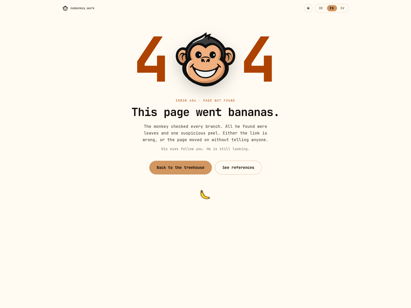 This page went bananas – the monkey's 404