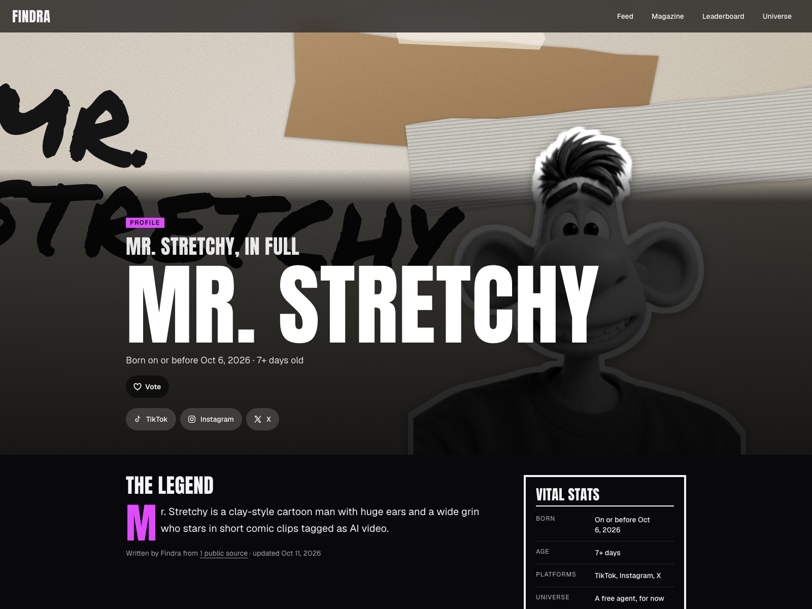Character profiles: a painted name behind a cut-out portrait