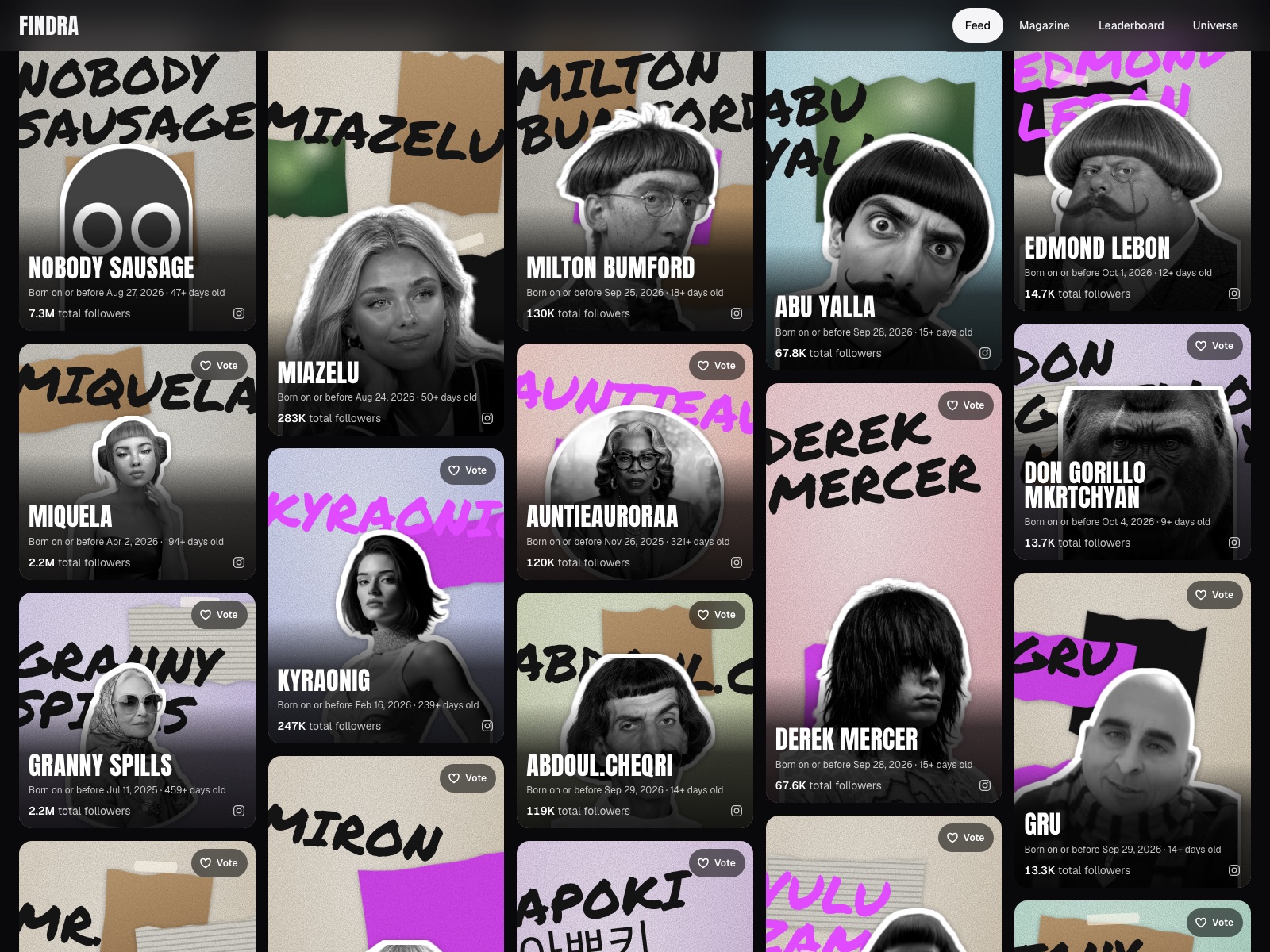 The feed: a wall of character posters