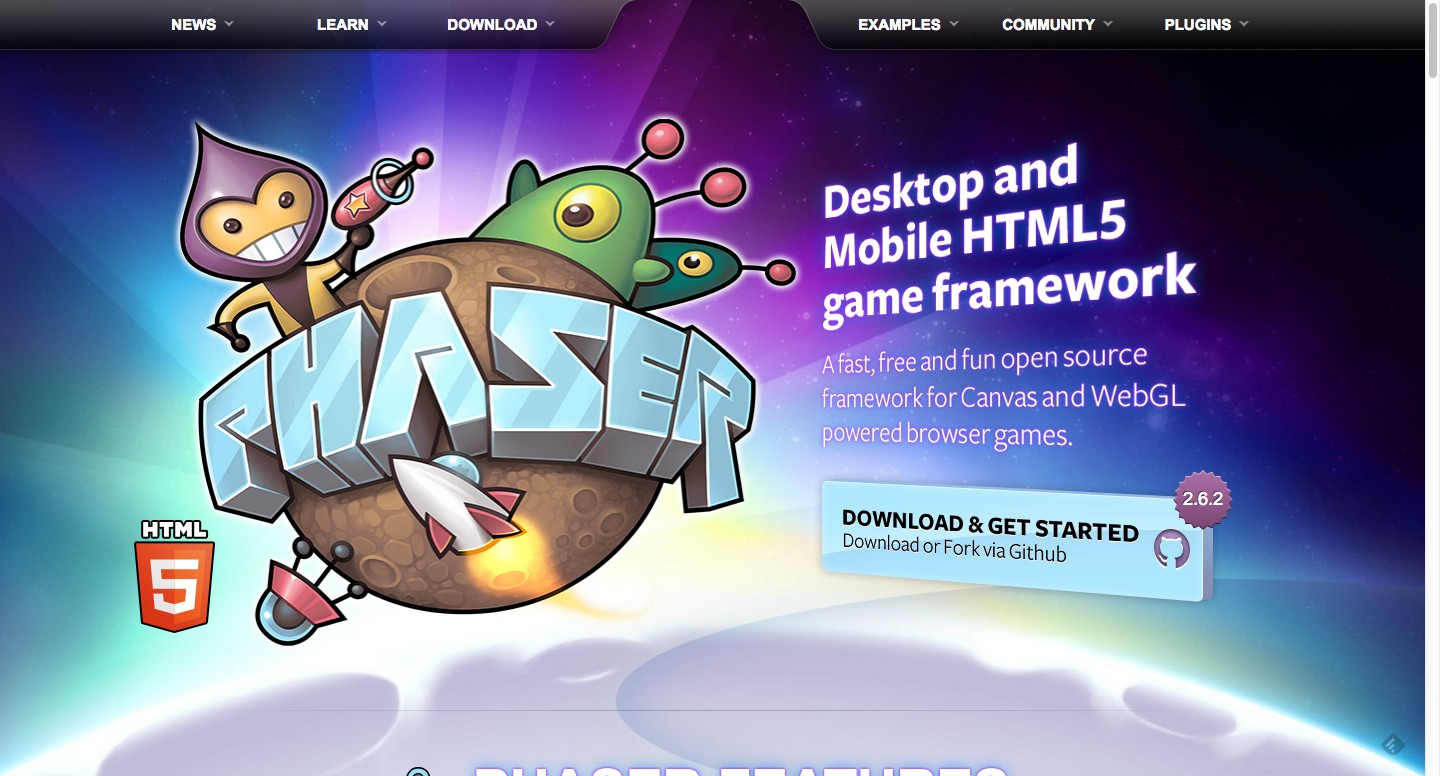 Phaser - A fast, fun and free open source HTML5 game framework
