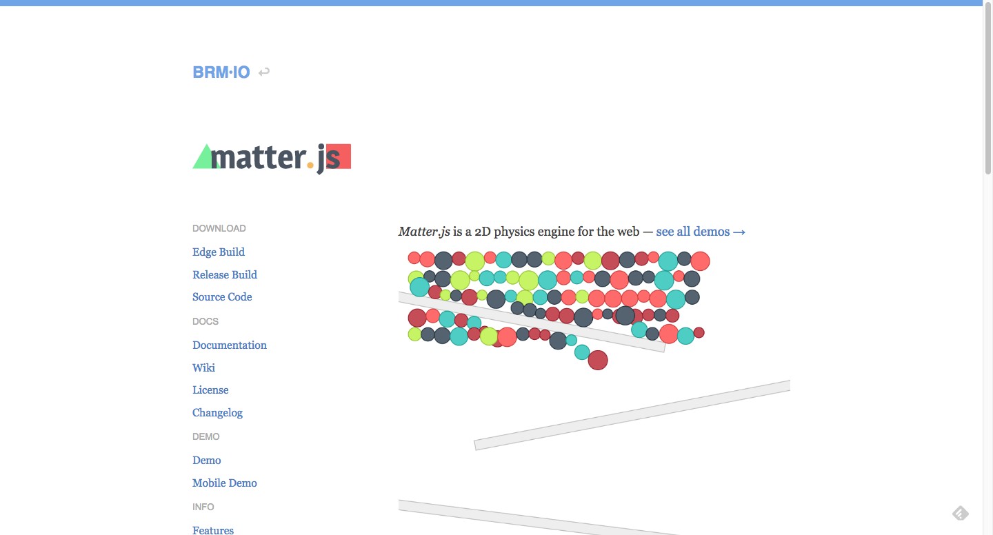 Matter.js - a 2D rigid body JavaScript physics engine
