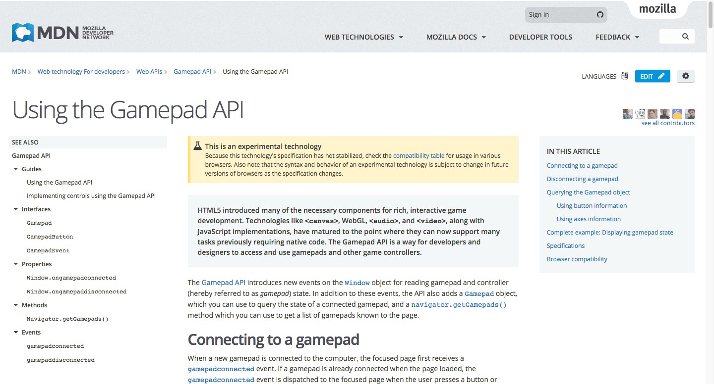 Using the Gamepad API - Web APIs | MDN