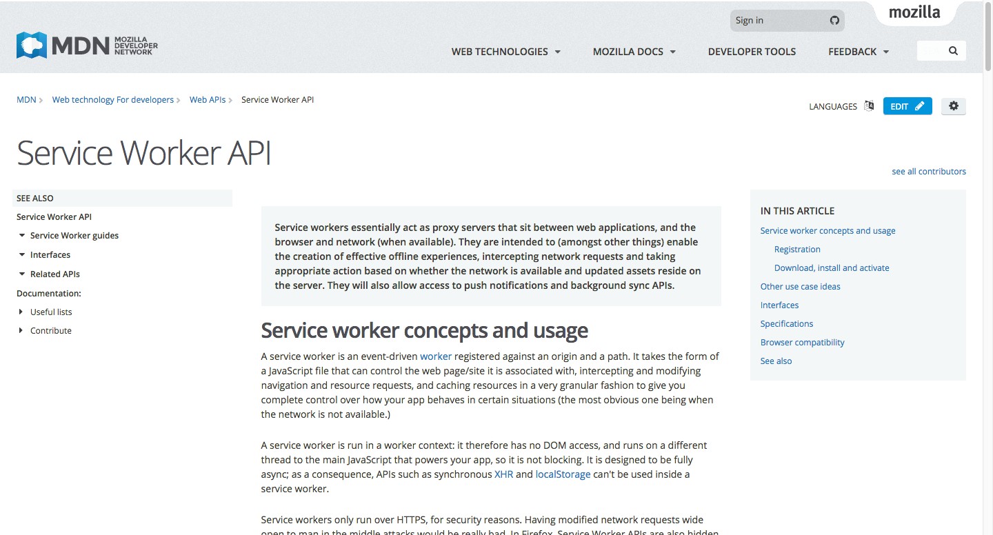 Service Worker API - Web APIs | MDN