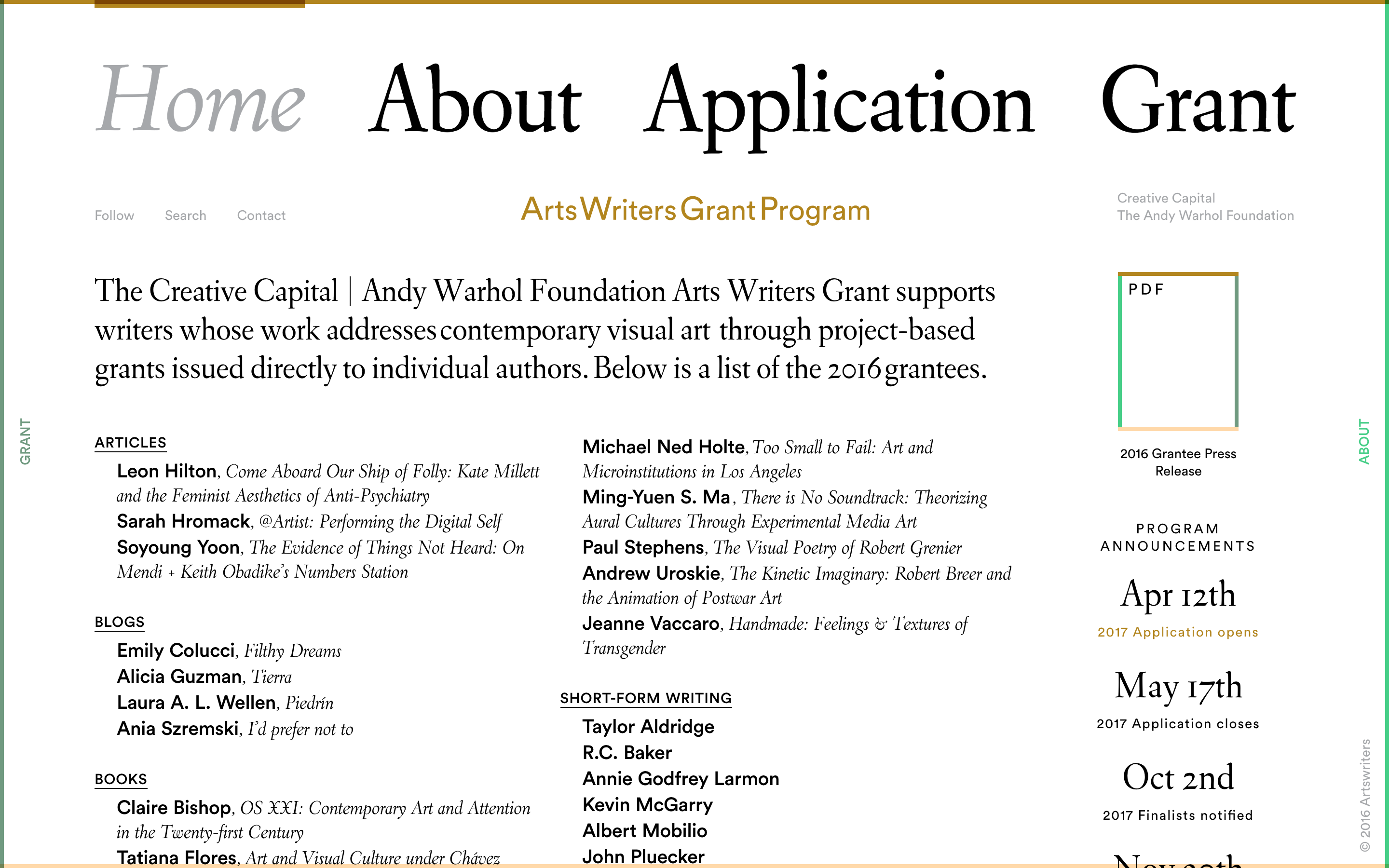 Arts Writers Grant Program