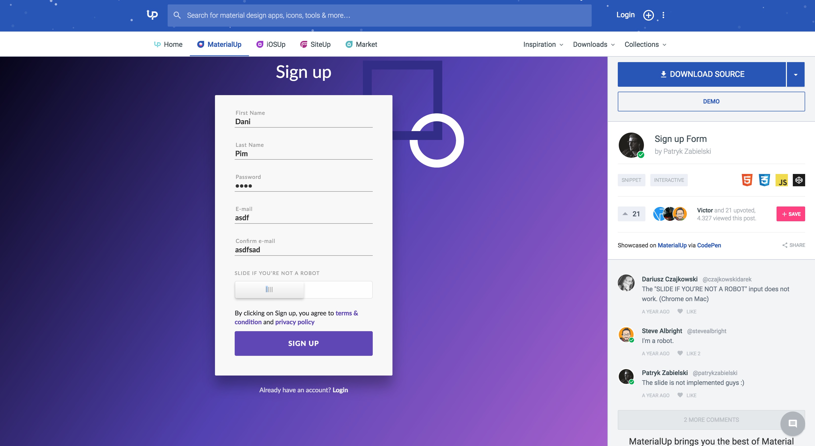 Sign up Form – MaterialUp