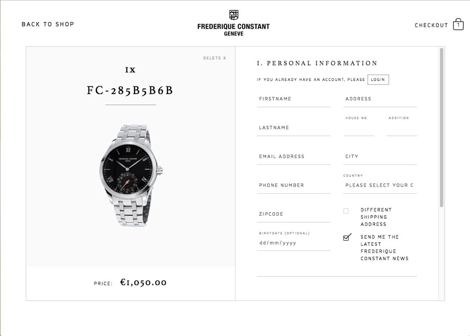 Well organised shopping form / Frederique Constant