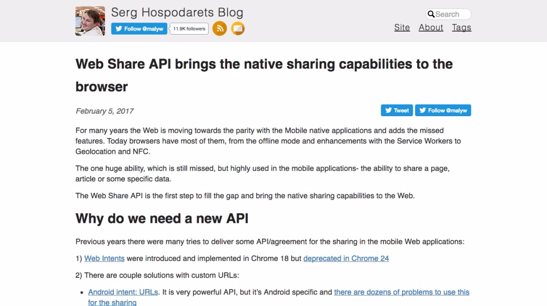 Web Share API brings the native sharing capabilities to the browser