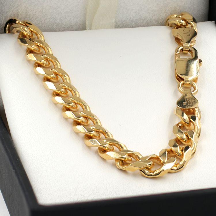 21cm Yellow Gold Bevelled Curb Chain Bracelet - GB-BCD200