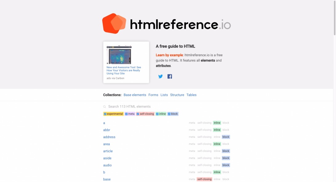 HTML Reference - A free guide to all HTML elements and attributes.
