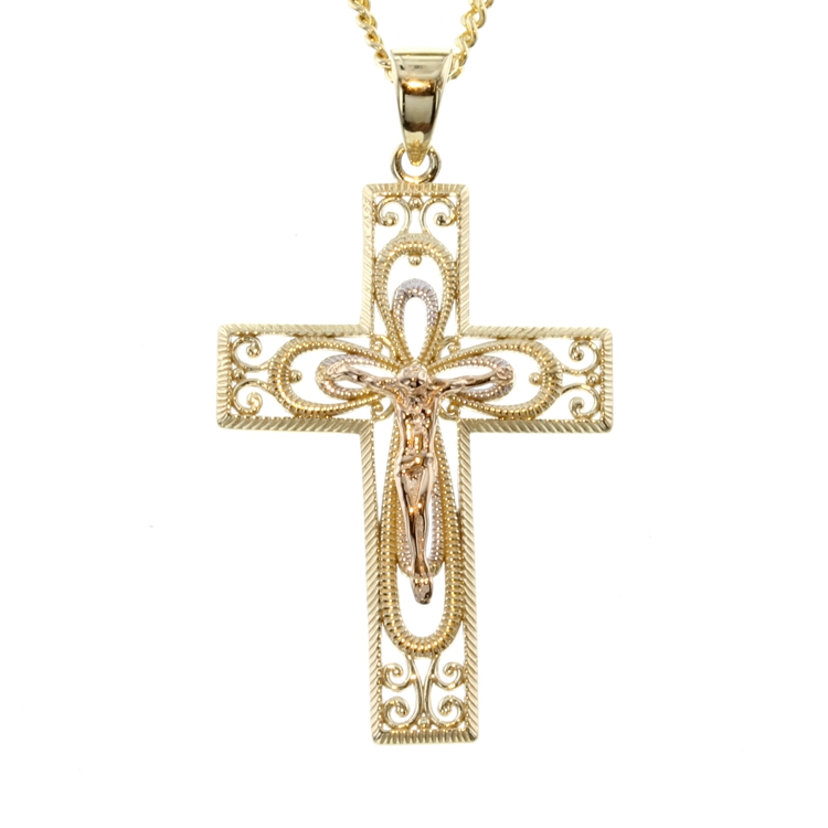9ct Two Tone Gold Cross Pendant - RCP-21